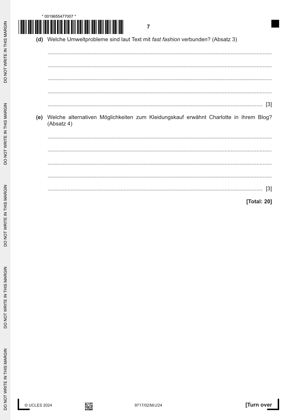 Cambridge A Level German (A Level only) 9717 2024 May/June Paper 2 · Variant 0 question paper, page 7 of 12