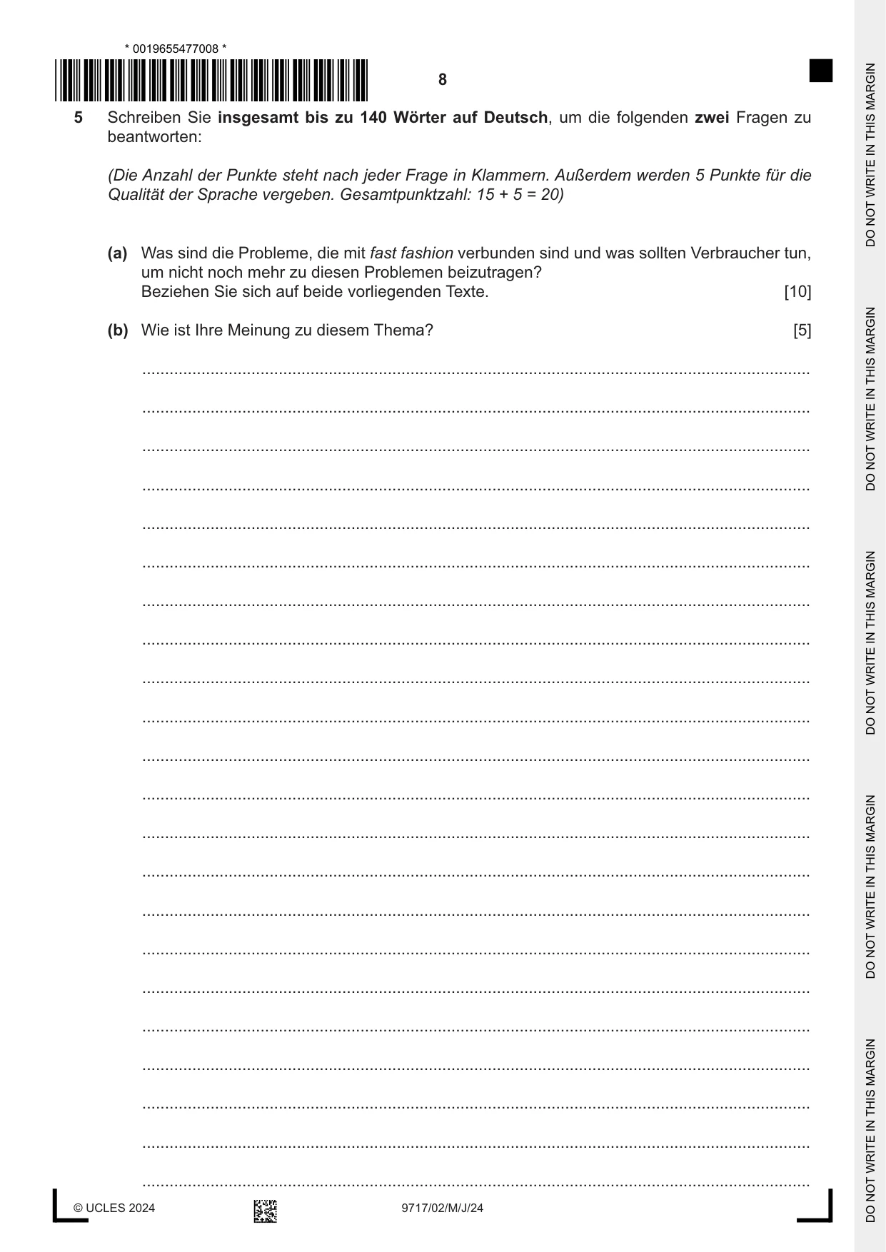 Cambridge A Level German (A Level only) 9717 2024 May/June Paper 2 · Variant 0 question paper, page 8 of 12