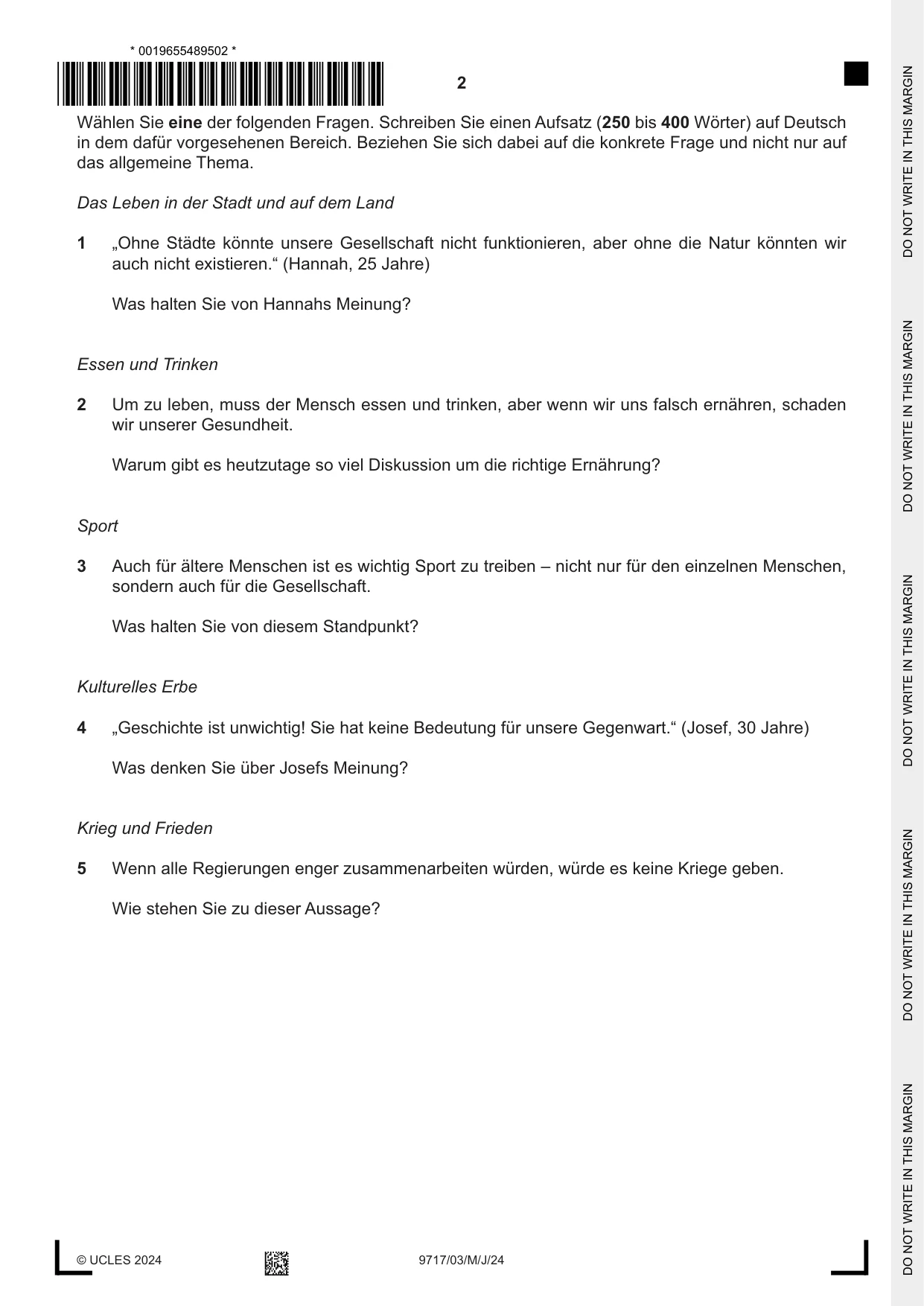 Cambridge A Level German (A Level only) 9717 2024 May/June Paper 3 · Variant 0 question paper, page 2 of 8