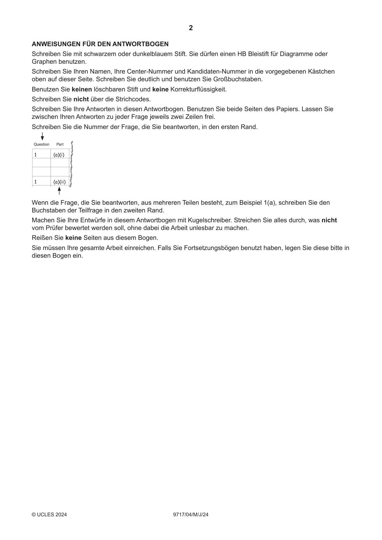 Cambridge A Level German (A Level only) 9717 2024 May/June Paper 4 · Variant 0 question paper, page 2 of 8