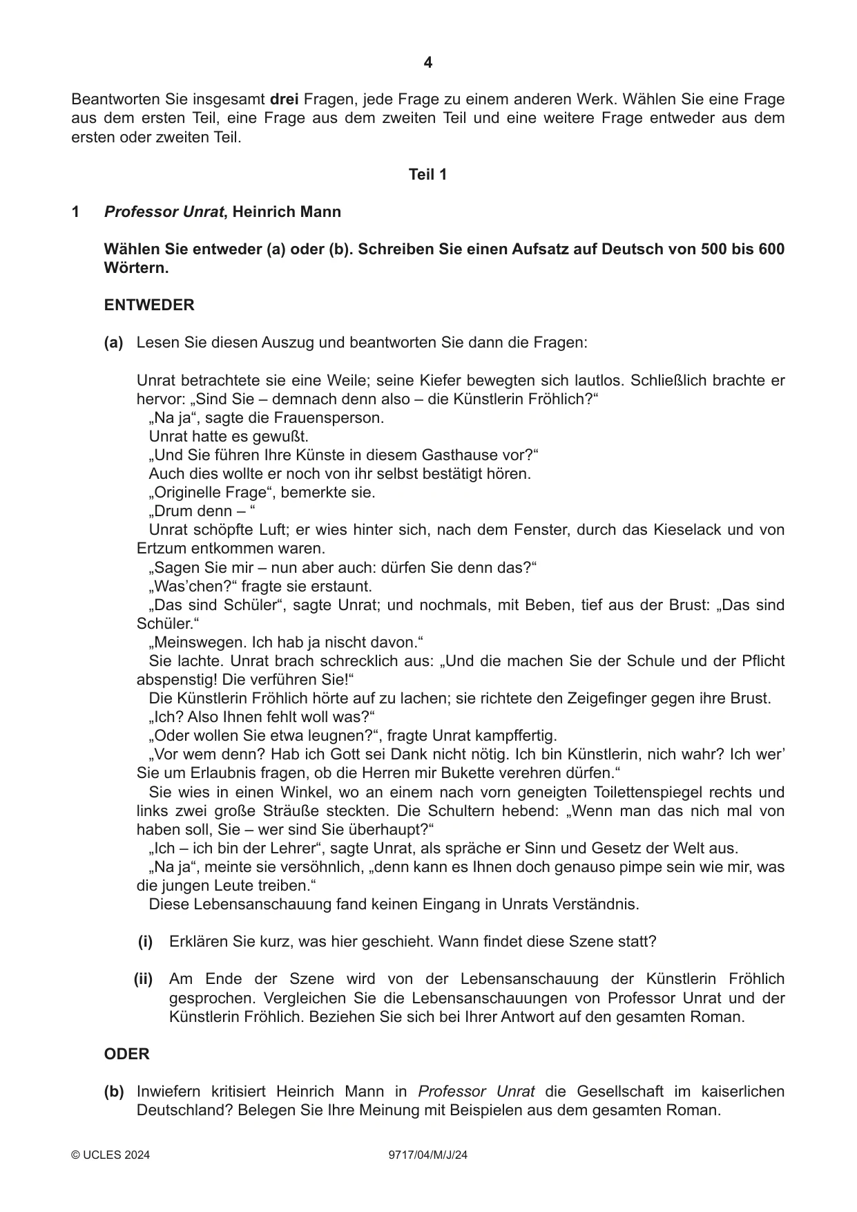 Cambridge A Level German (A Level only) 9717 2024 May/June Paper 4 · Variant 0 question paper, page 4 of 8