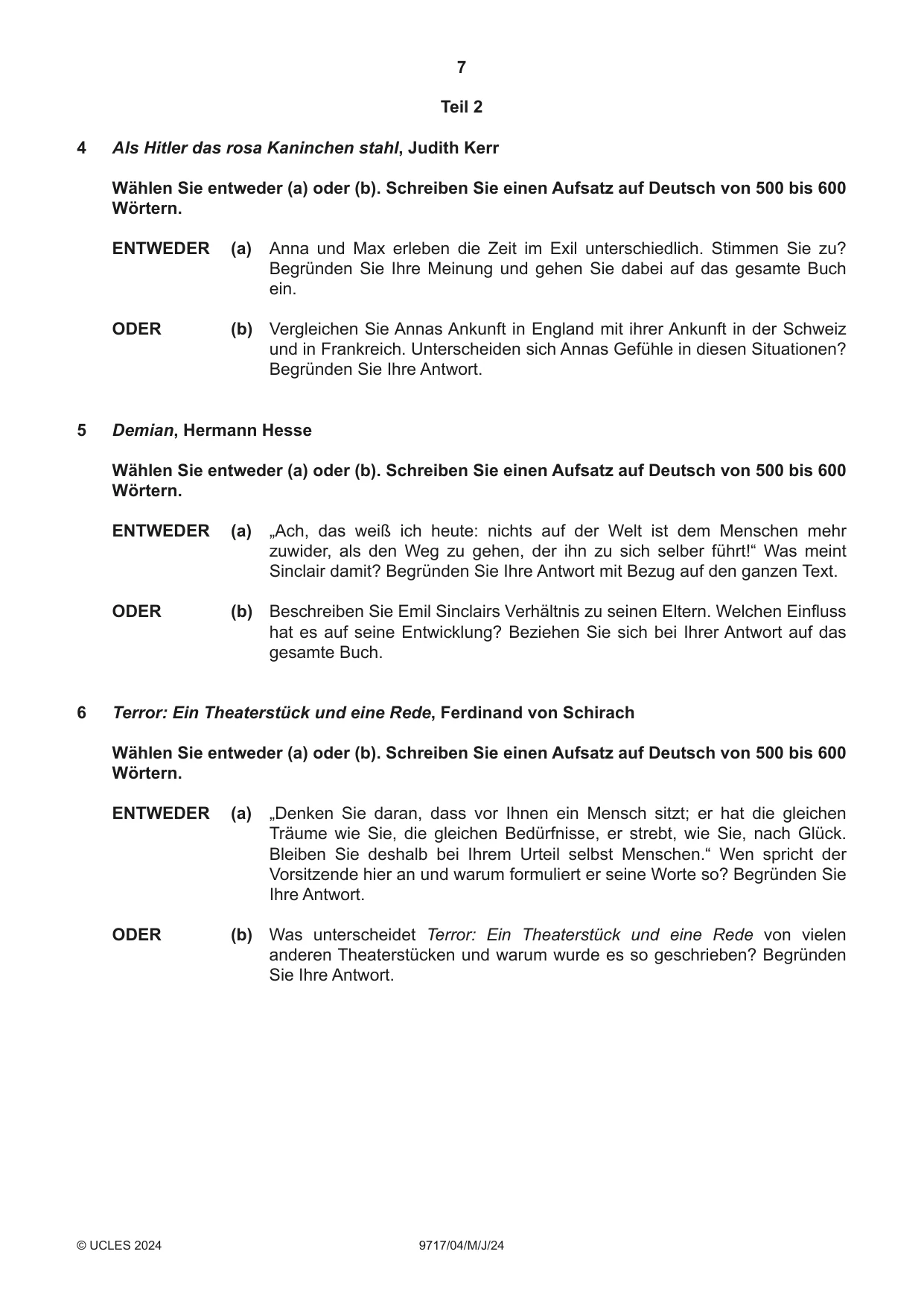 Cambridge A Level German (A Level only) 9717 2024 May/June Paper 4 · Variant 0 question paper, page 7 of 8