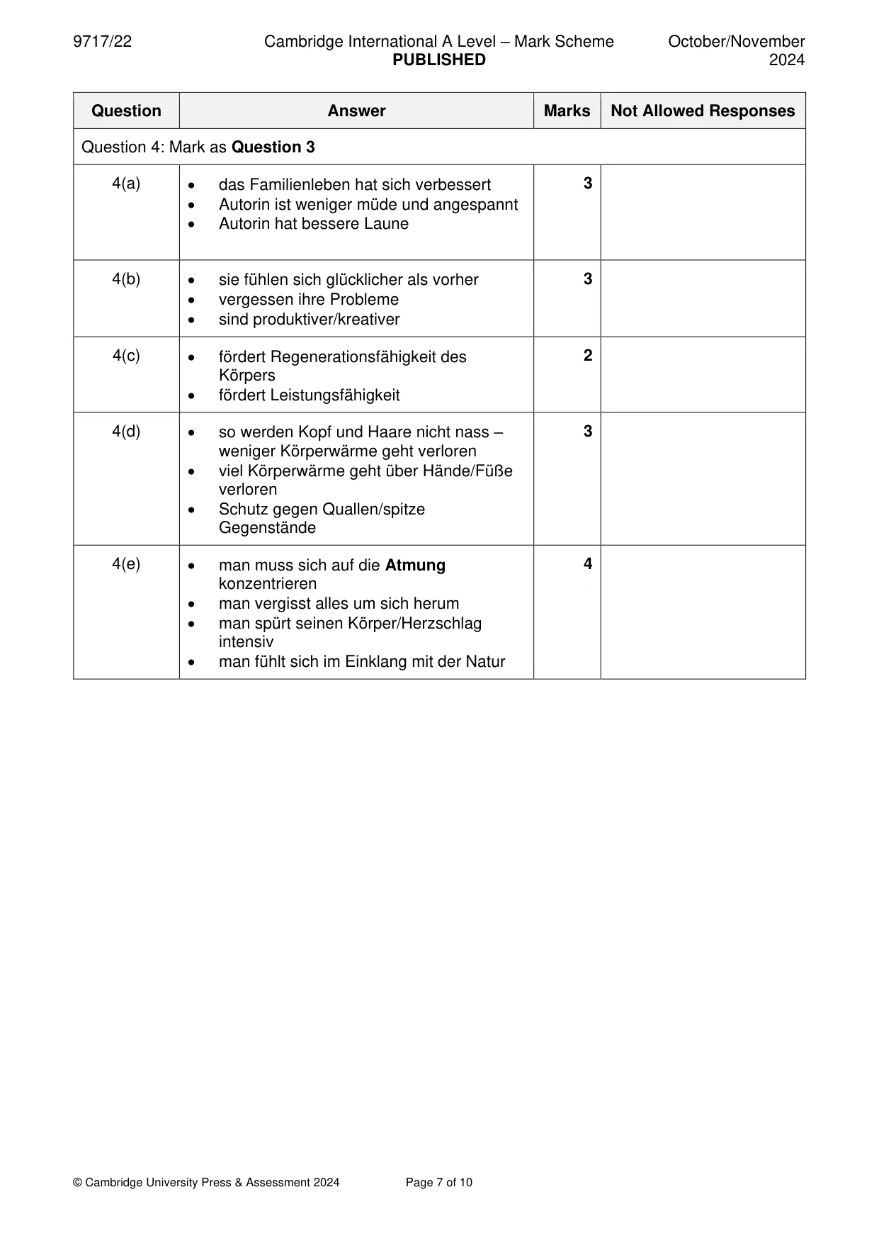 Mark scheme, page 7 of 10