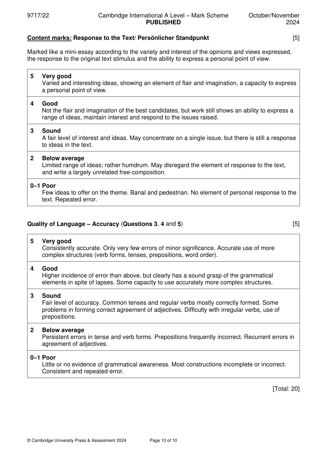 Mark scheme, page 10 of 10