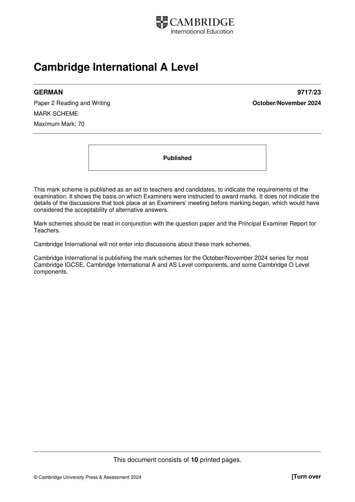 Mark scheme, page 1 of 10