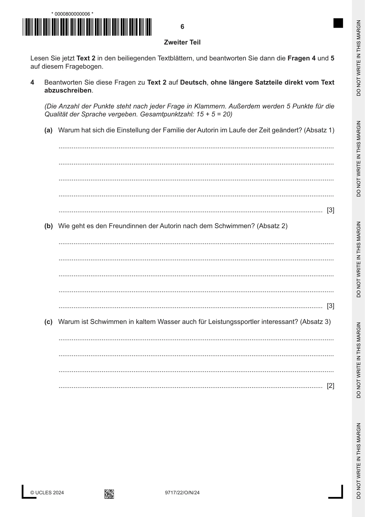 Cambridge A Level German (A Level only) 9717 2024 Oct/Nov Paper 2 · Variant 2 question paper, page 6 of 12