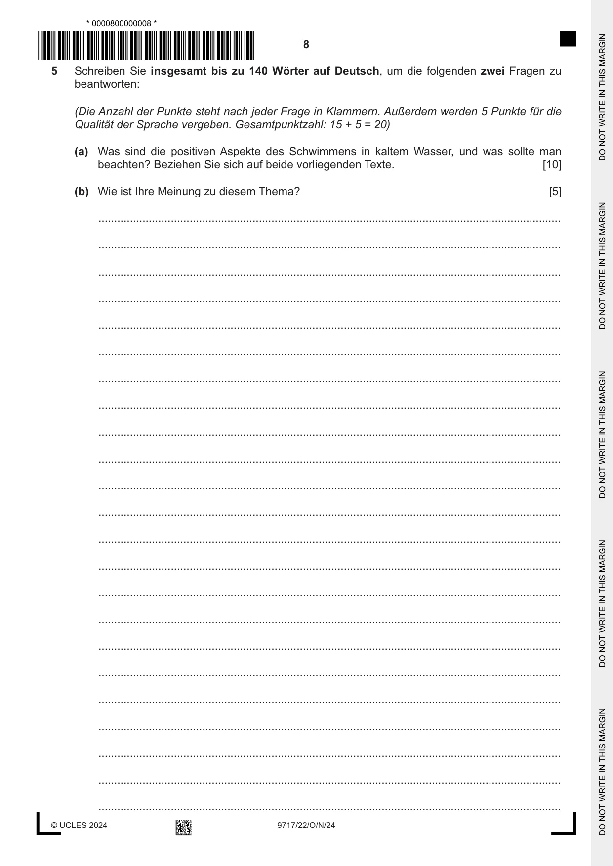 Cambridge A Level German (A Level only) 9717 2024 Oct/Nov Paper 2 · Variant 2 question paper, page 8 of 12