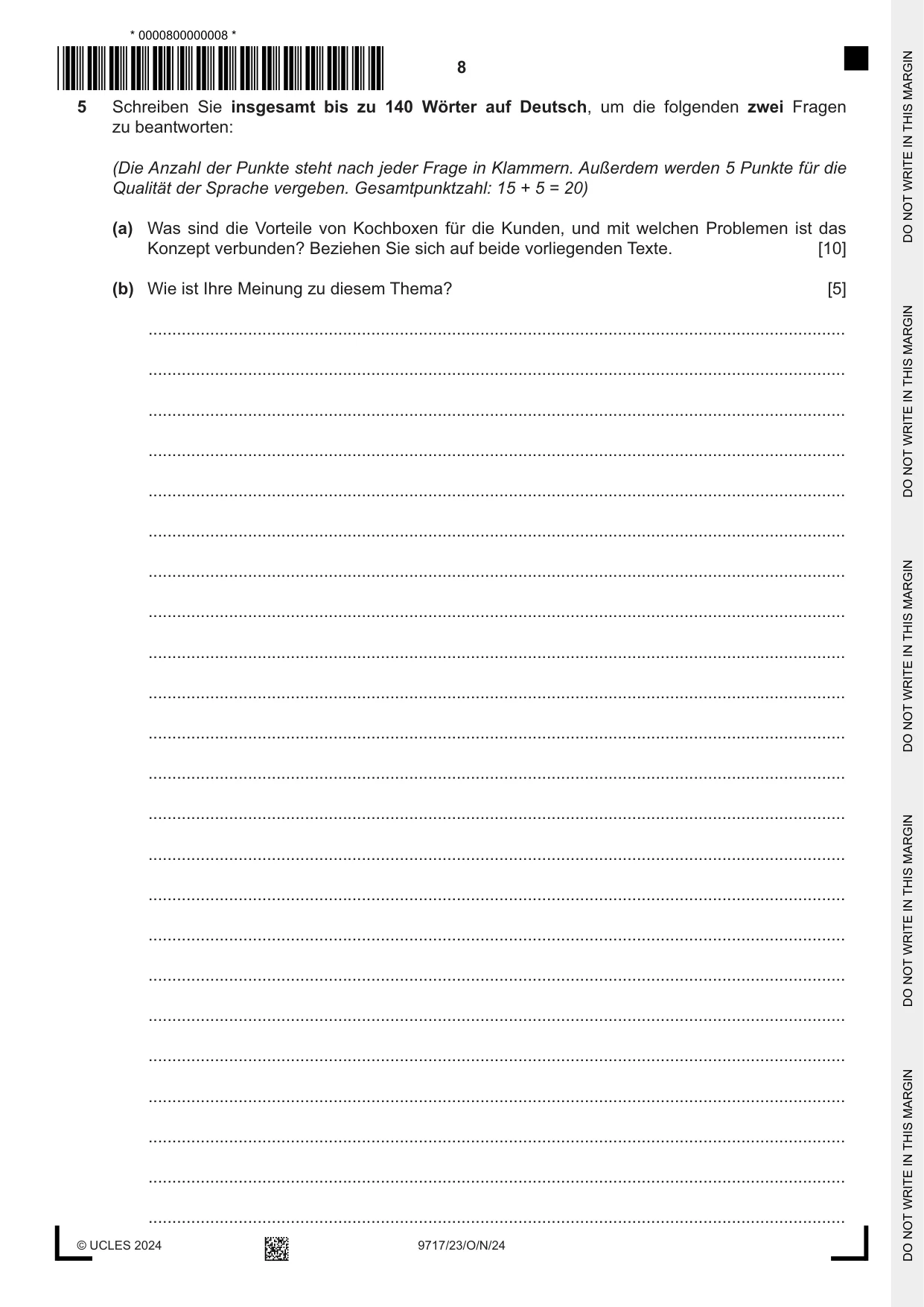 Cambridge A Level German (A Level only) 9717 2024 Oct/Nov Paper 2 · Variant 3 question paper, page 8 of 12