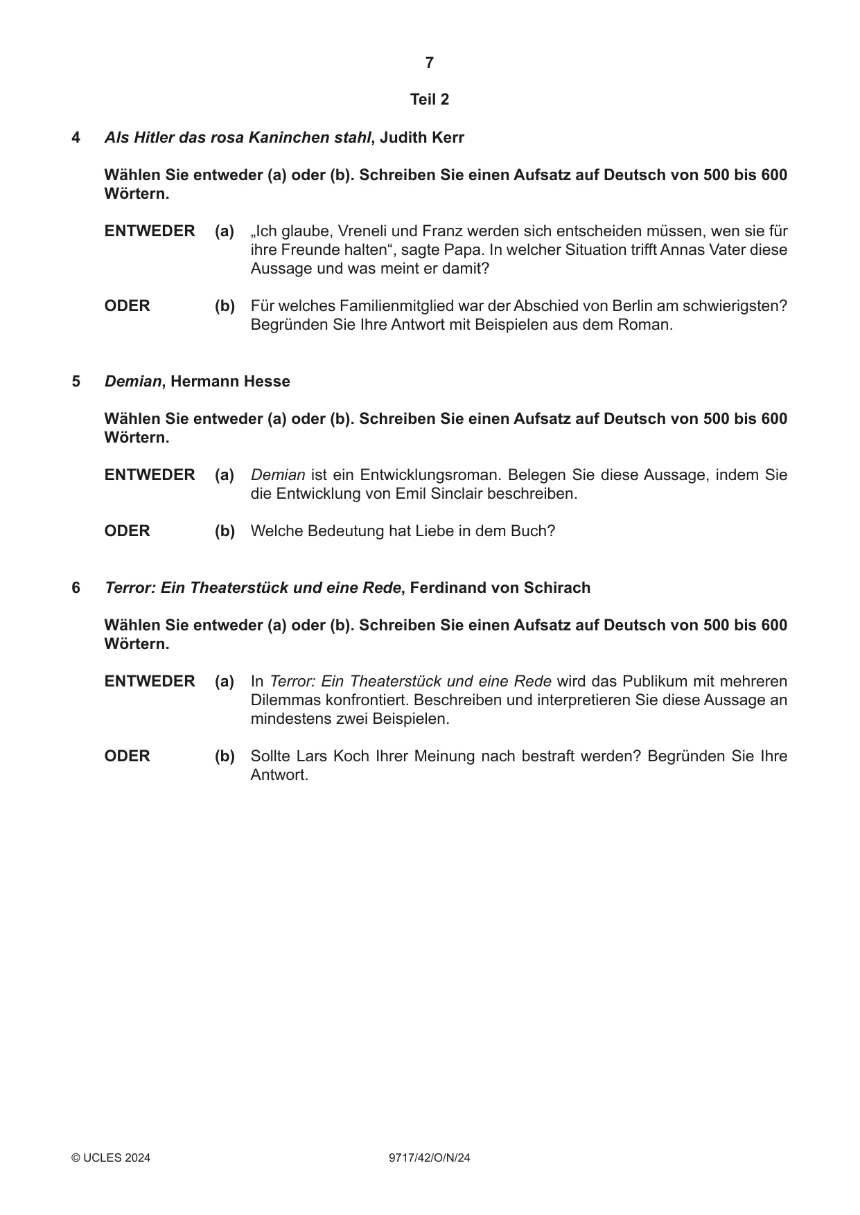 Cambridge A Level German (A Level only) 9717 2024 Oct/Nov Paper 4 · Variant 2 question paper, page 7 of 8