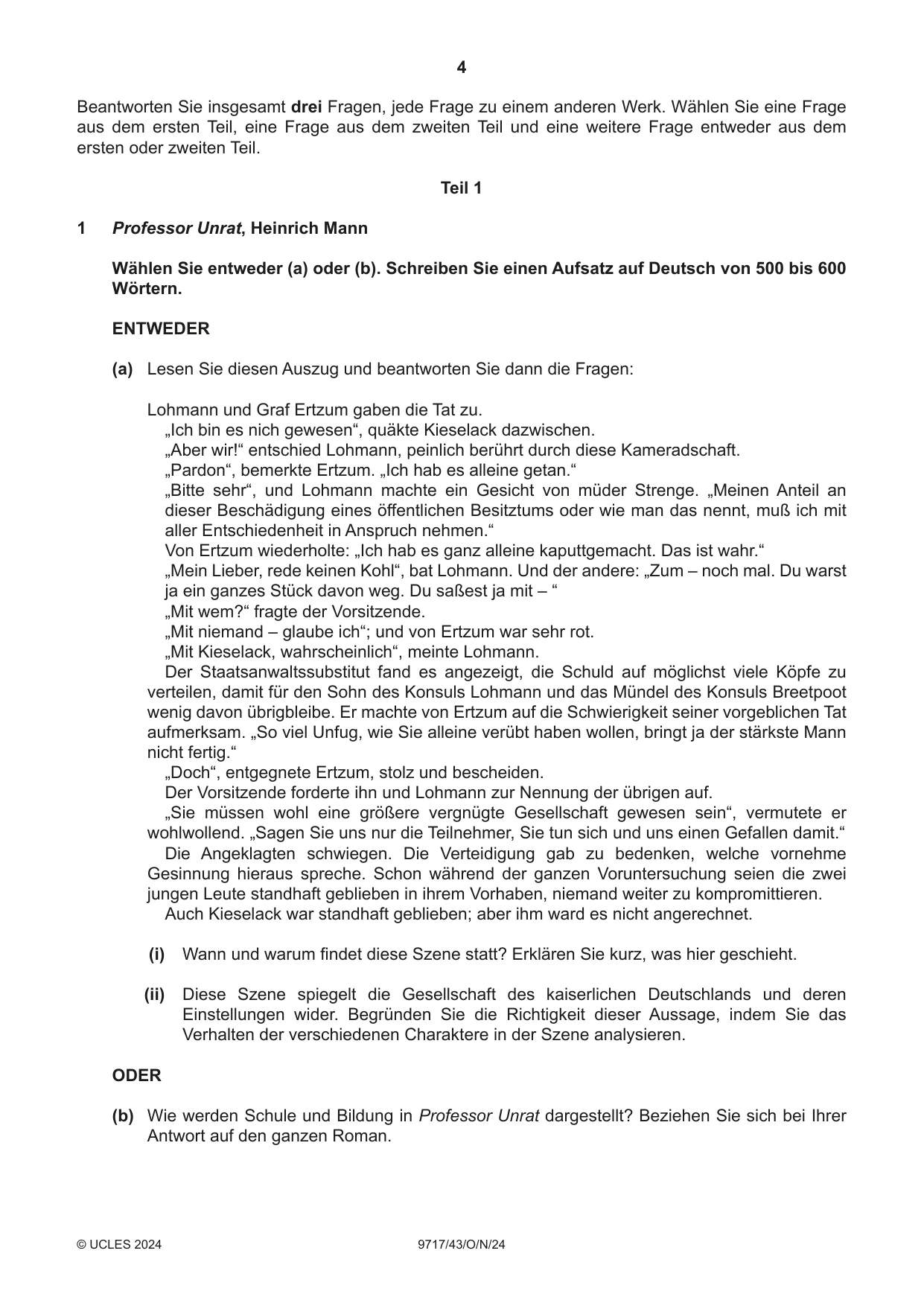 Cambridge A Level German (A Level only) 9717 2024 Oct/Nov Paper 4 · Variant 3 question paper, page 4 of 8