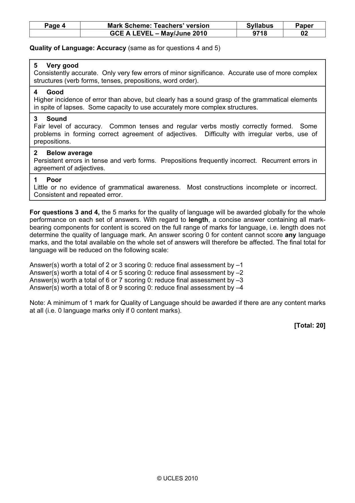 Mark scheme, page 4 of 7
