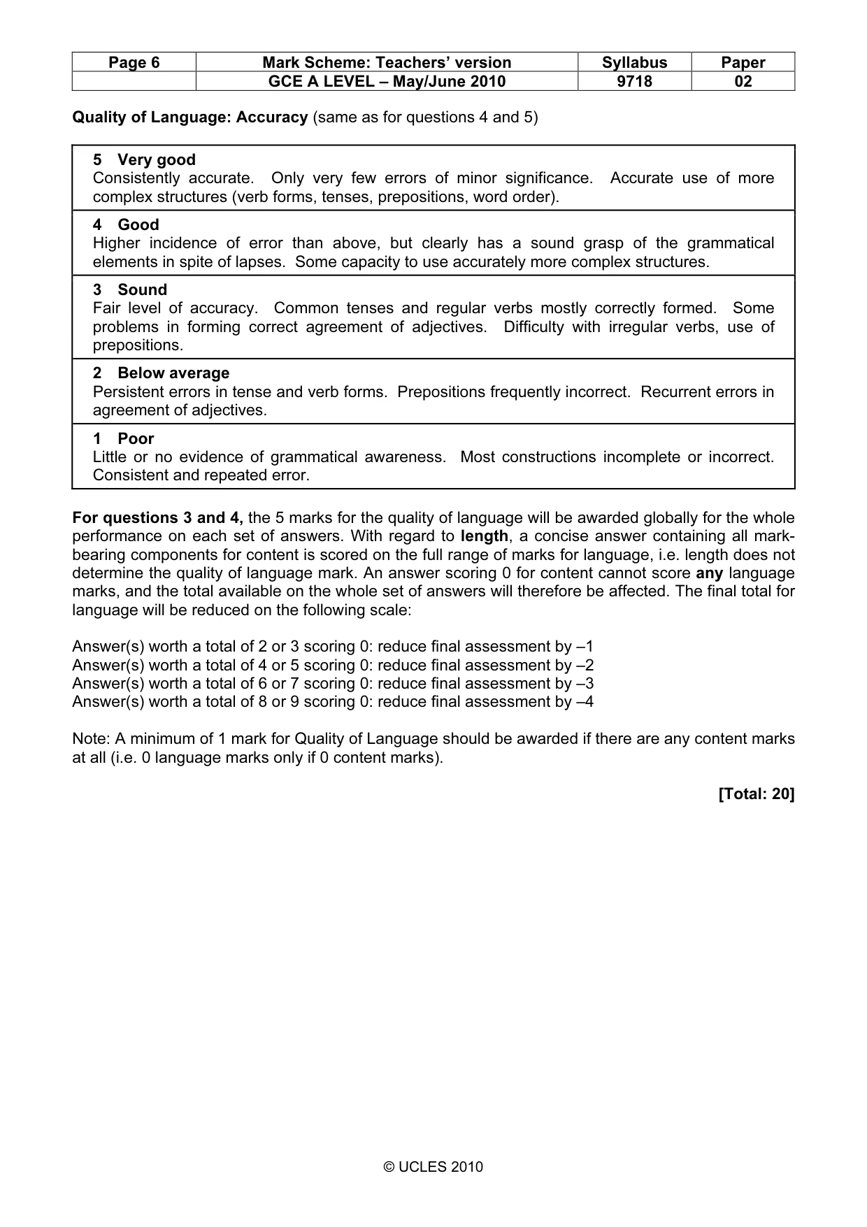 Mark scheme, page 6 of 7