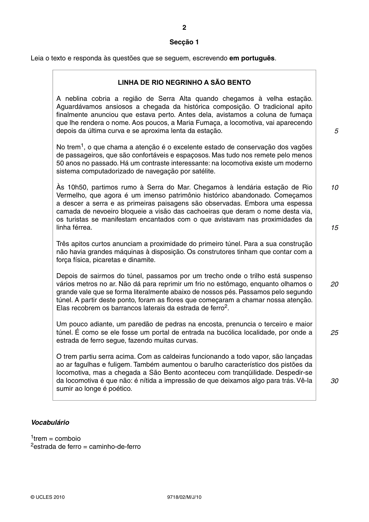 Cambridge A Level Portuguese (A Level only) 9718 2010 May/June Paper 2 · Variant 1 question paper, page 2 of 8