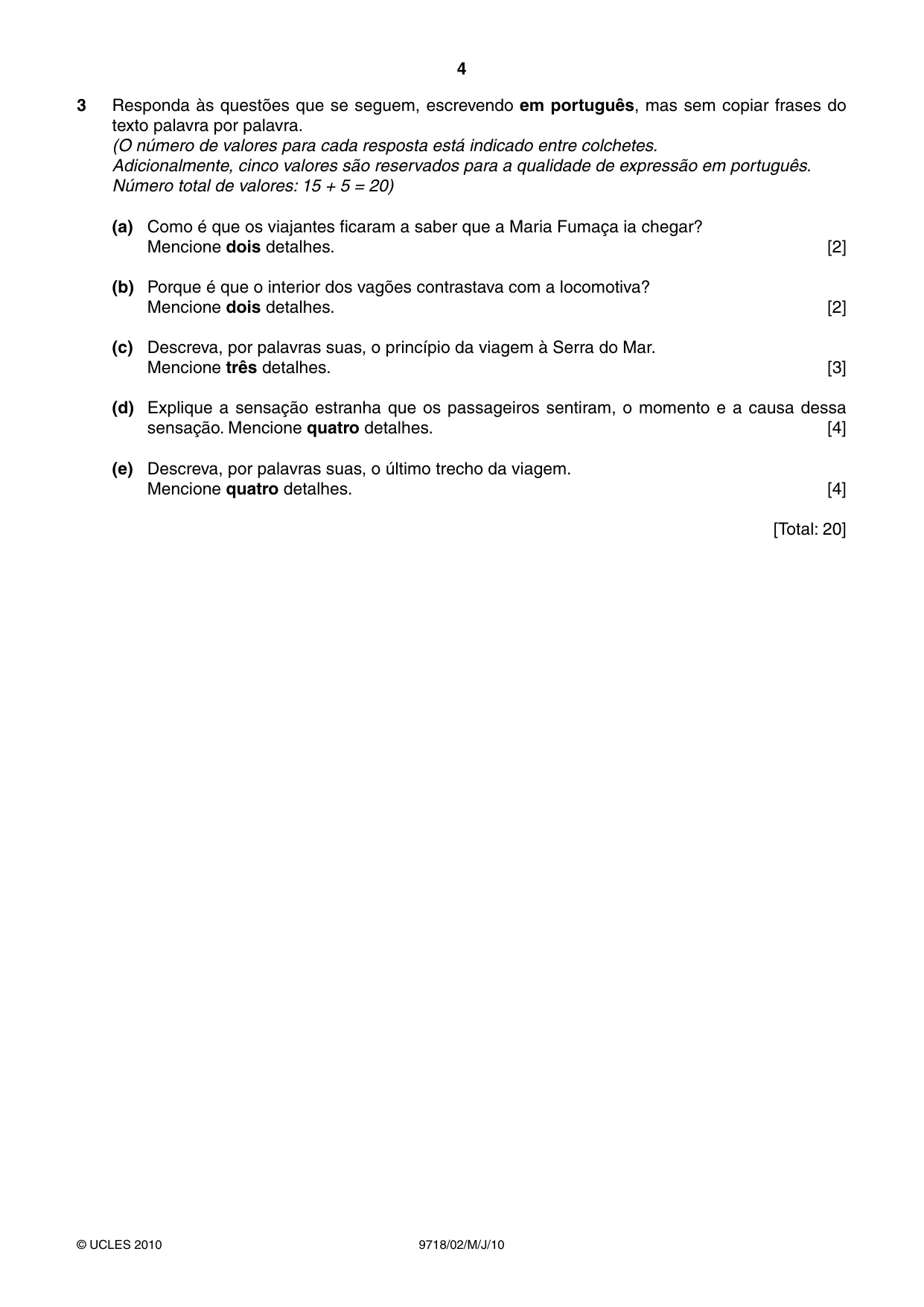 Cambridge A Level Portuguese (A Level only) 9718 2010 May/June Paper 2 · Variant 1 question paper, page 4 of 8