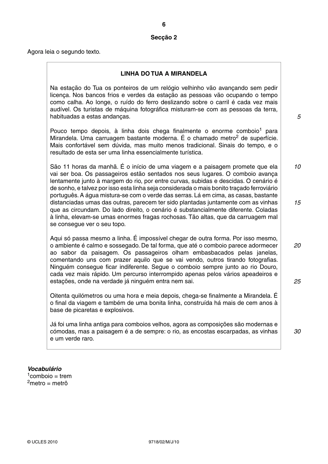 Cambridge A Level Portuguese (A Level only) 9718 2010 May/June Paper 2 · Variant 1 question paper, page 6 of 8
