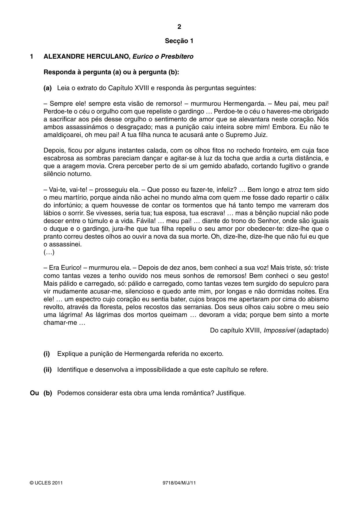 Cambridge A Level Portuguese (A Level only) 9718 2011 May/June Paper 4 · Variant 1 question paper, page 2 of 8