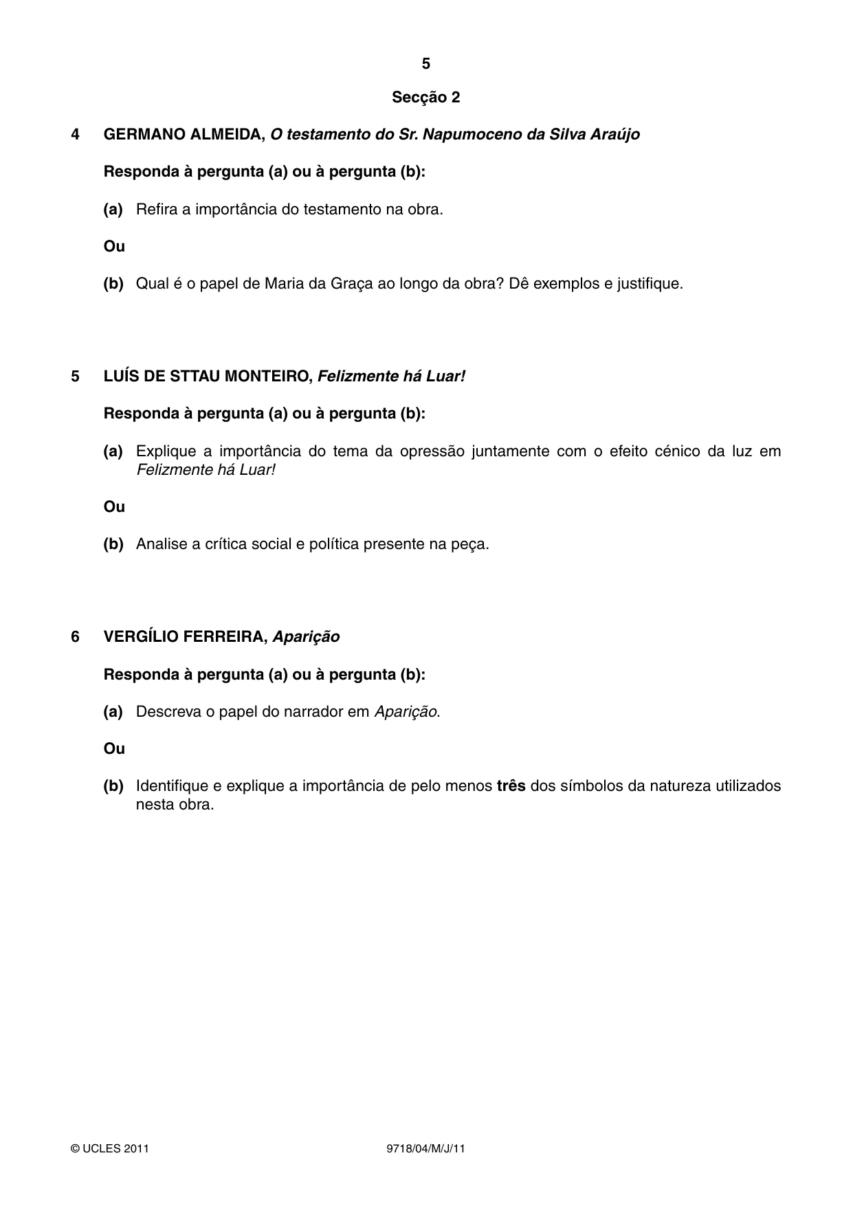 Cambridge A Level Portuguese (A Level only) 9718 2011 May/June Paper 4 · Variant 1 question paper, page 5 of 8