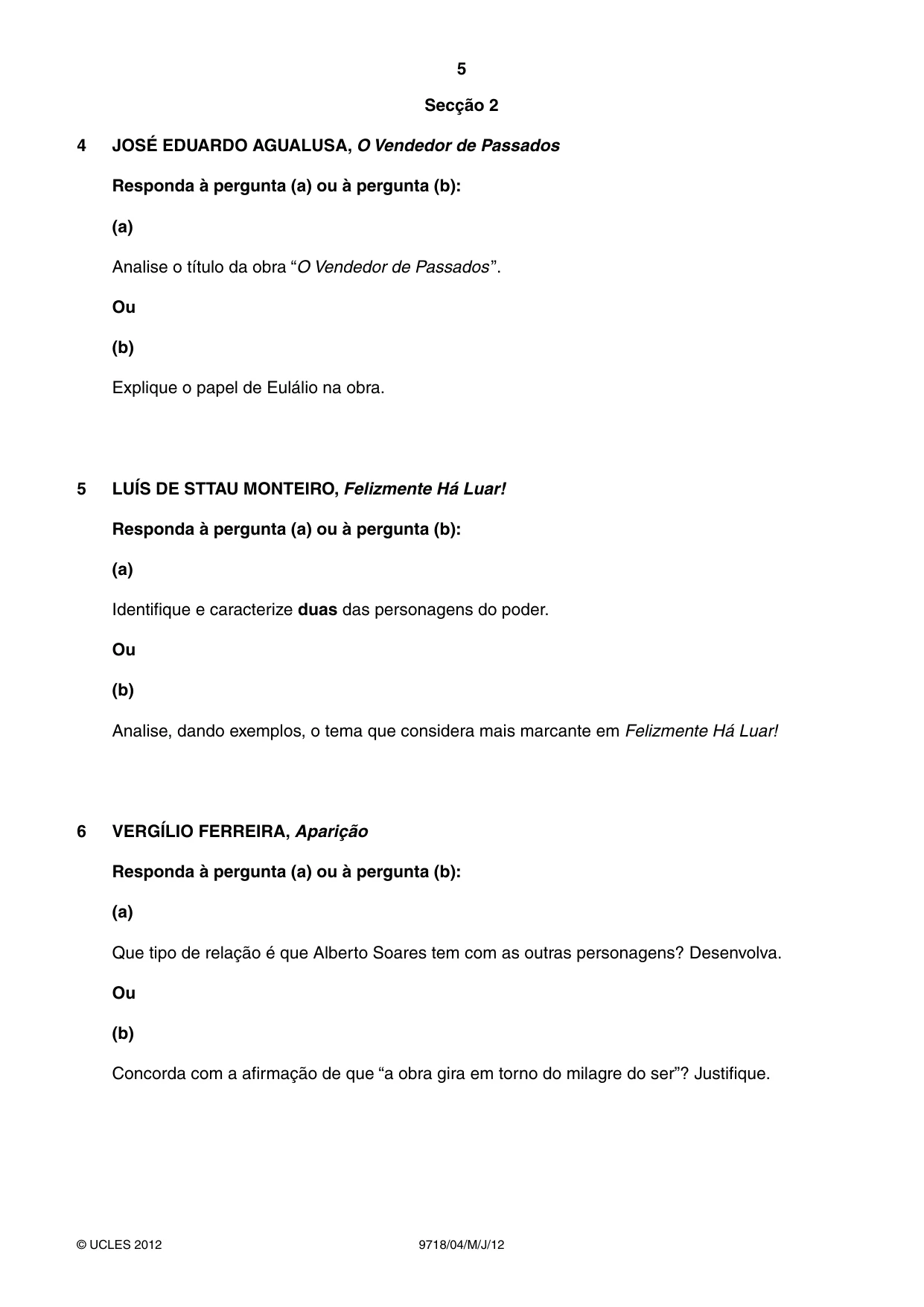 Cambridge A Level Portuguese (A Level only) 9718 2012 May/June Paper 4 · Variant 1 question paper, page 5 of 8
