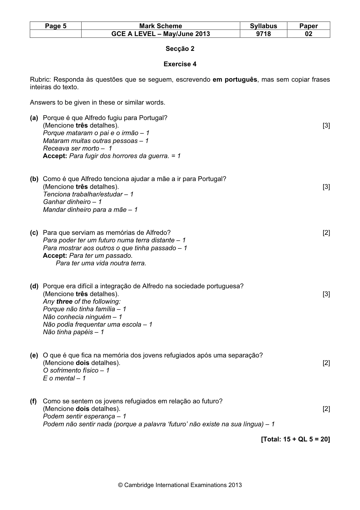Mark scheme, page 5 of 9