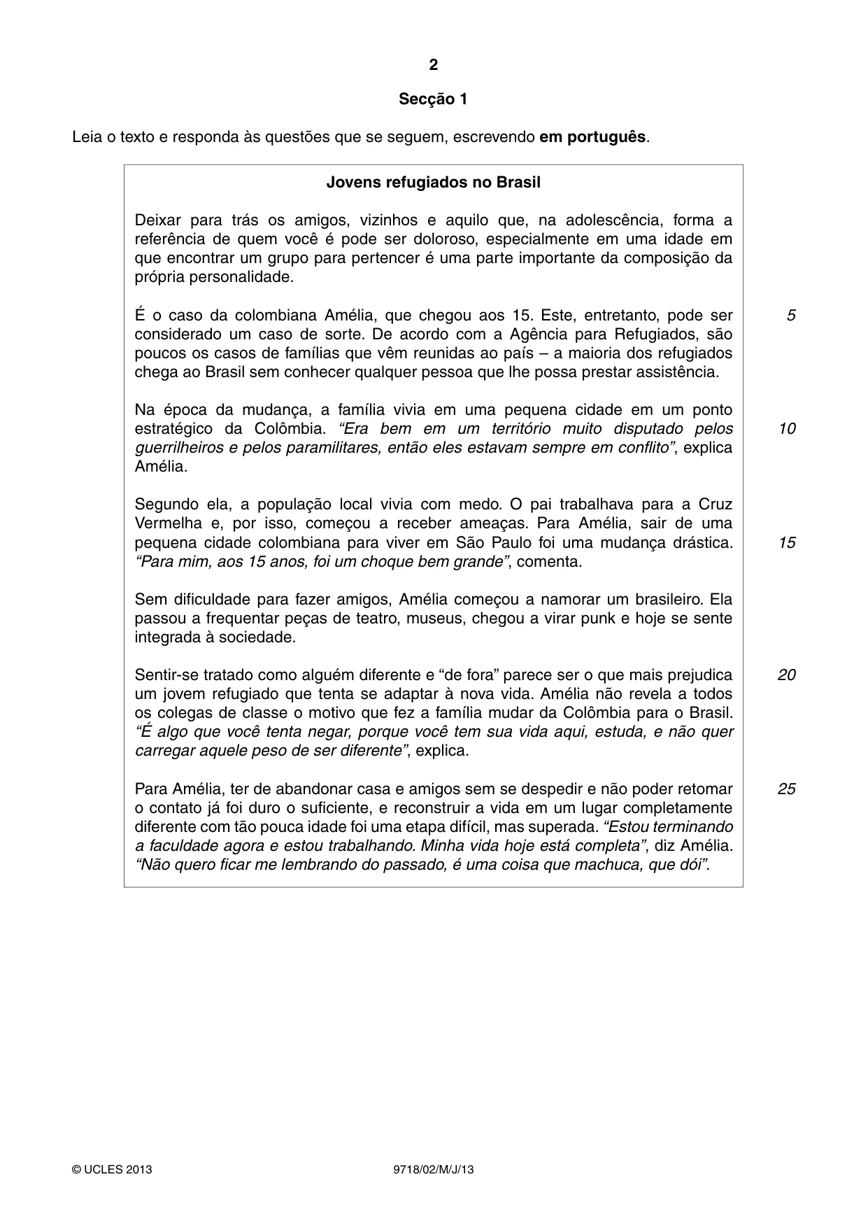 Cambridge A Level Portuguese (A Level only) 9718 2013 May/June Paper 2 · Variant 1 question paper, page 2 of 8