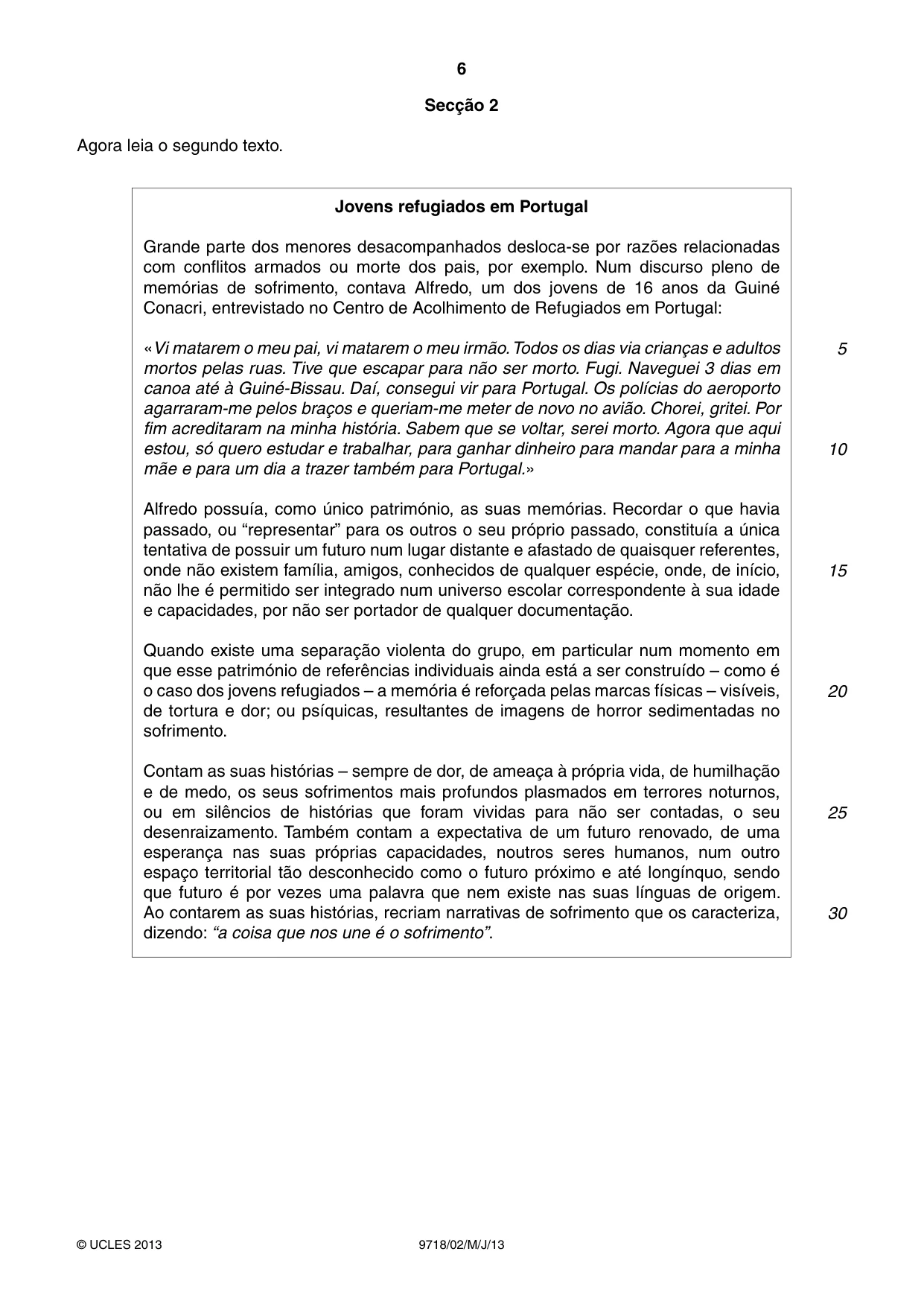 Cambridge A Level Portuguese (A Level only) 9718 2013 May/June Paper 2 · Variant 1 question paper, page 6 of 8