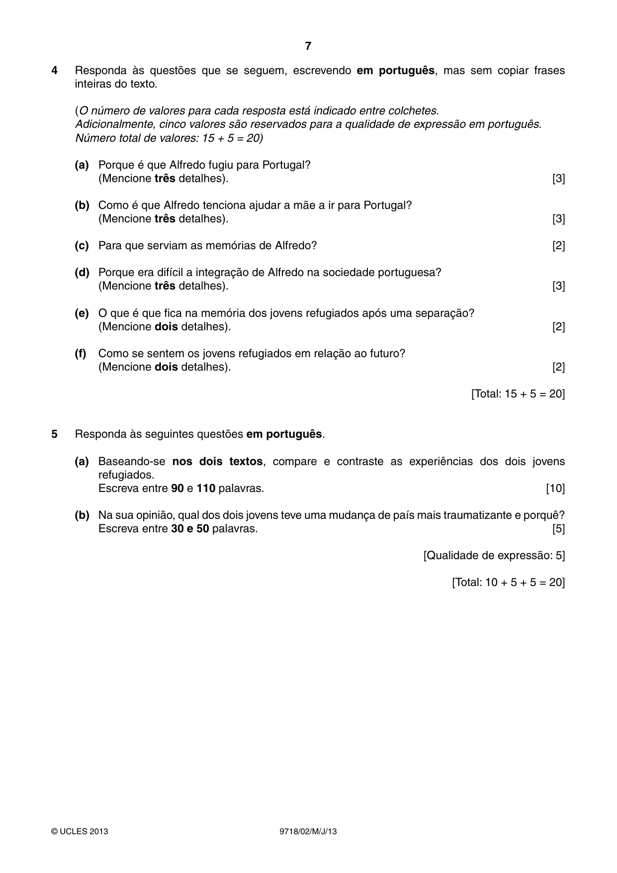 Cambridge A Level Portuguese (A Level only) 9718 2013 May/June Paper 2 · Variant 1 question paper, page 7 of 8