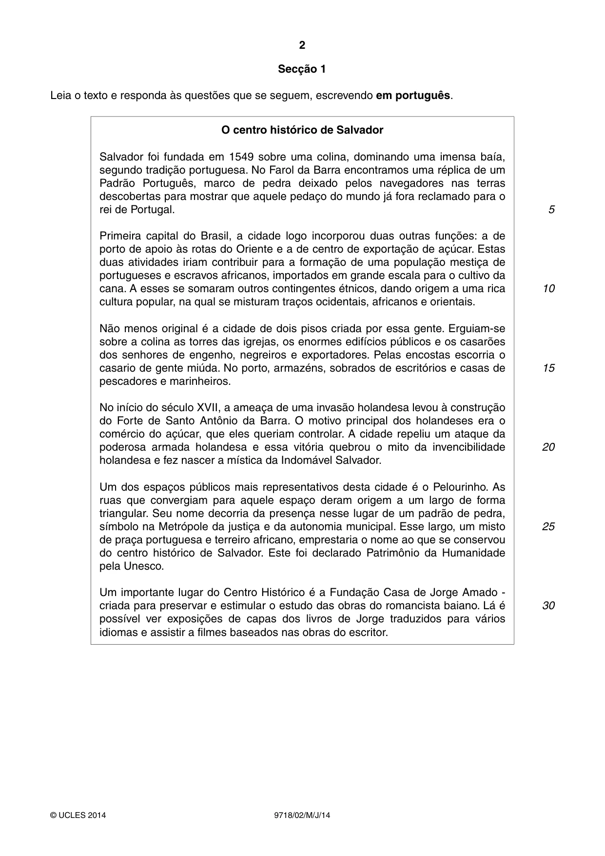Cambridge A Level Portuguese (A Level only) 9718 2014 May/June Paper 2 · Variant 1 question paper, page 2 of 8