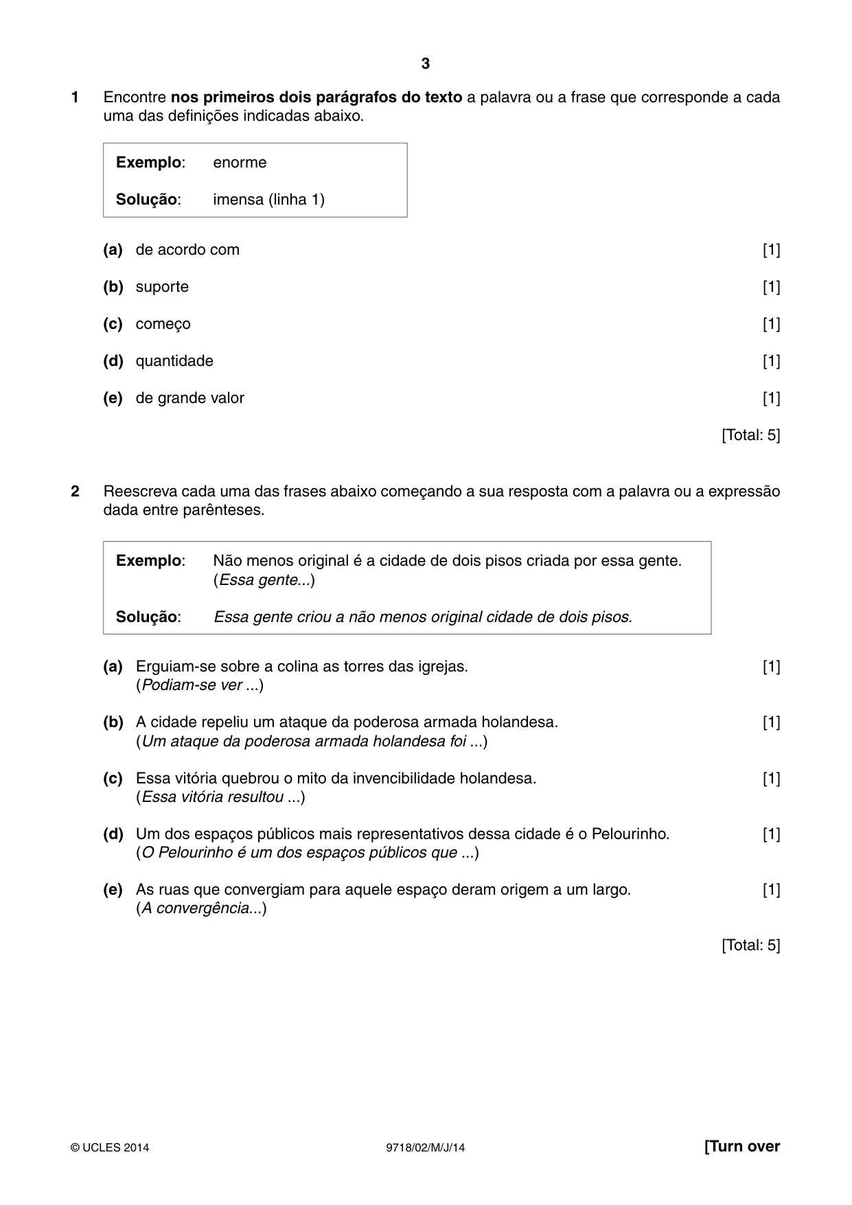 Cambridge A Level Portuguese (A Level only) 9718 2014 May/June Paper 2 · Variant 1 question paper, page 3 of 8