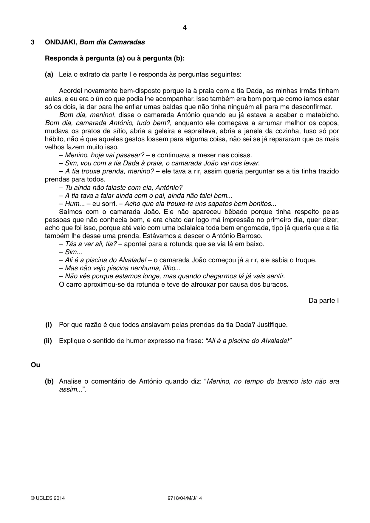 Cambridge A Level Portuguese (A Level only) 9718 2014 May/June Paper 4 · Variant 1 question paper, page 4 of 8