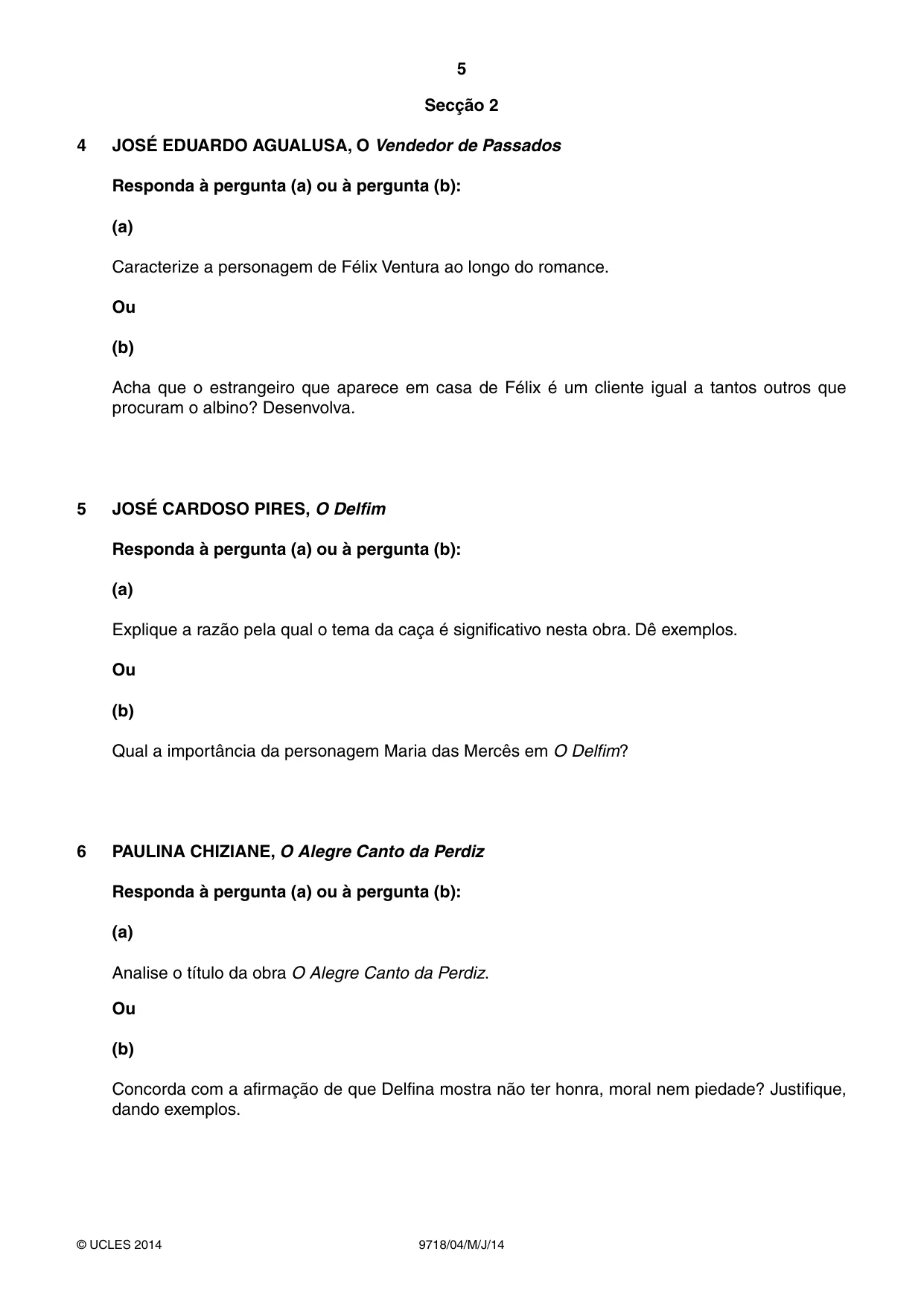 Cambridge A Level Portuguese (A Level only) 9718 2014 May/June Paper 4 · Variant 1 question paper, page 5 of 8