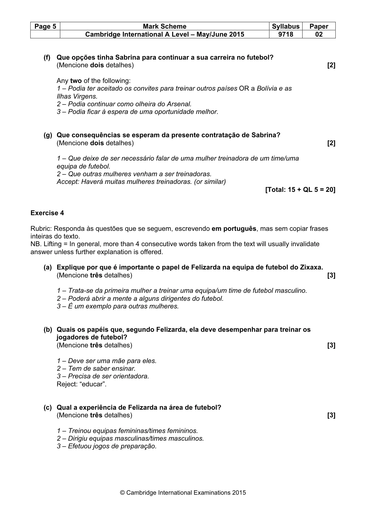 Mark scheme, page 5 of 9