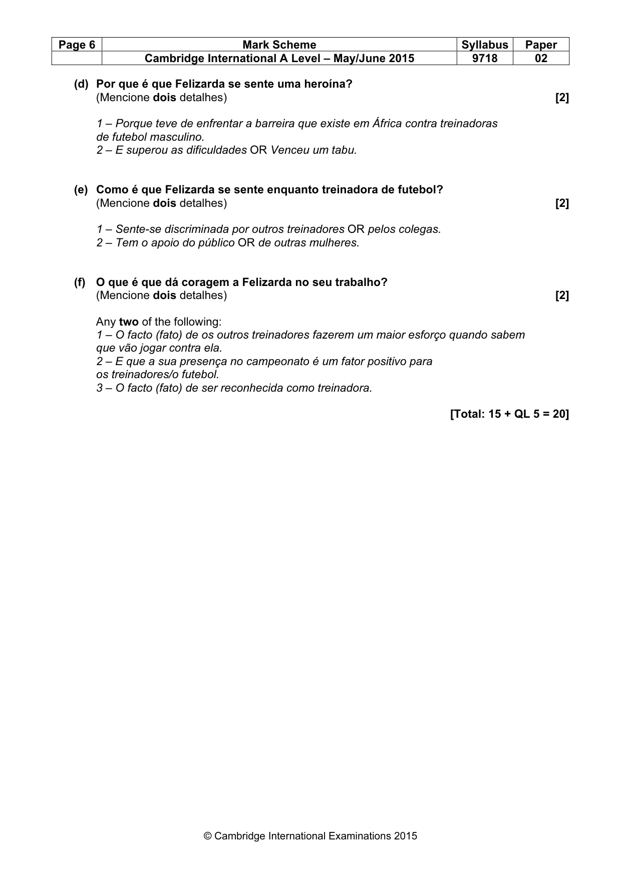 Mark scheme, page 6 of 9