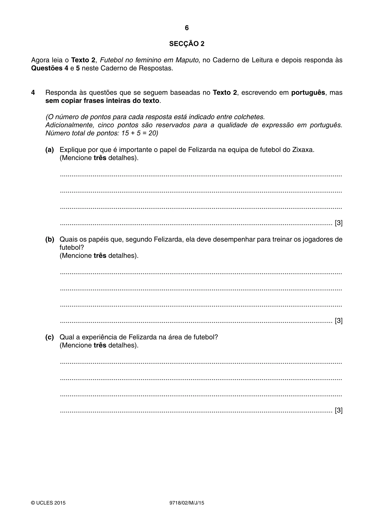 Cambridge A Level Portuguese (A Level only) 9718 2015 May/June Paper 2 · Variant 1 question paper, page 6 of 12