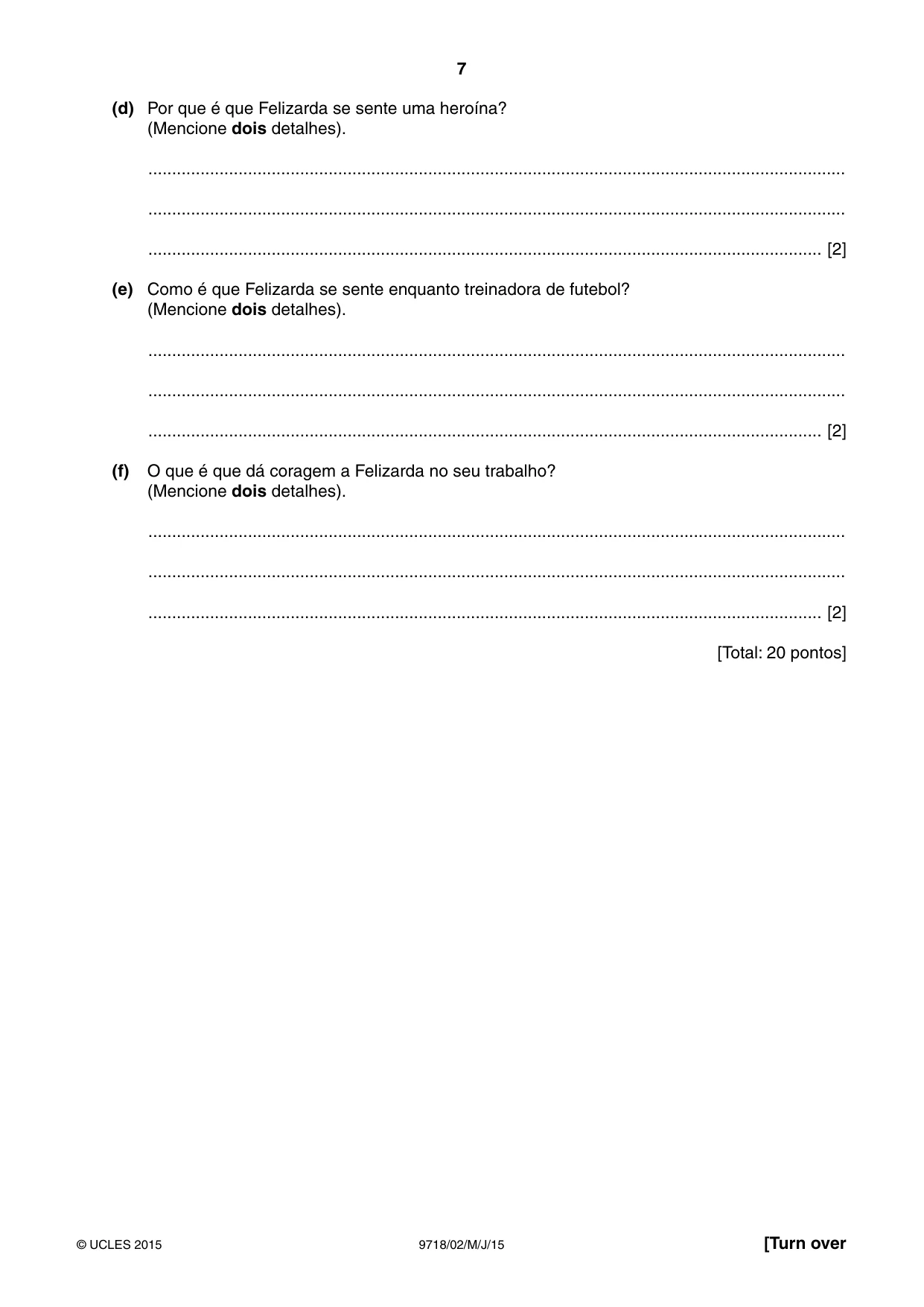 Cambridge A Level Portuguese (A Level only) 9718 2015 May/June Paper 2 · Variant 1 question paper, page 7 of 12