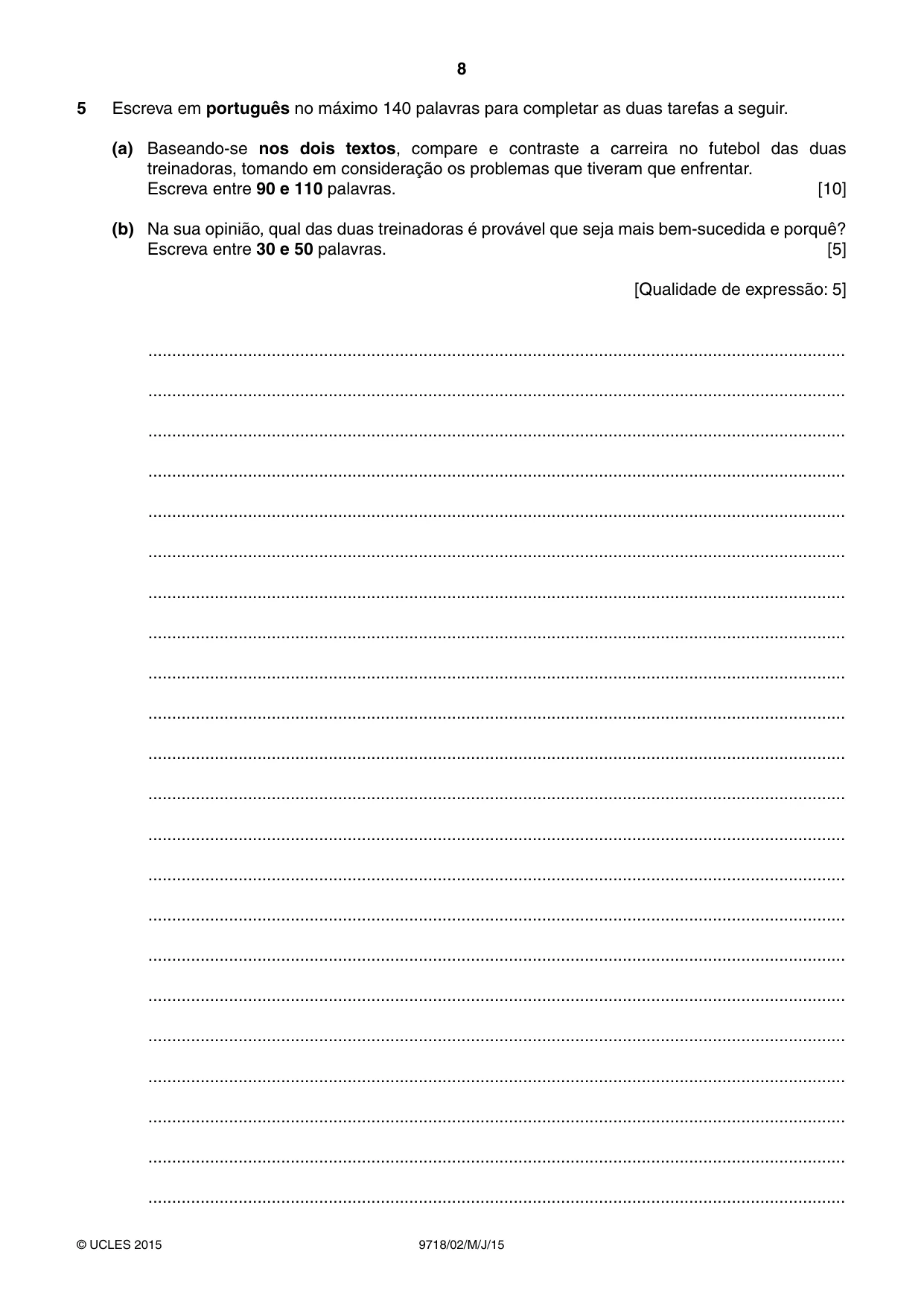 Cambridge A Level Portuguese (A Level only) 9718 2015 May/June Paper 2 · Variant 1 question paper, page 8 of 12