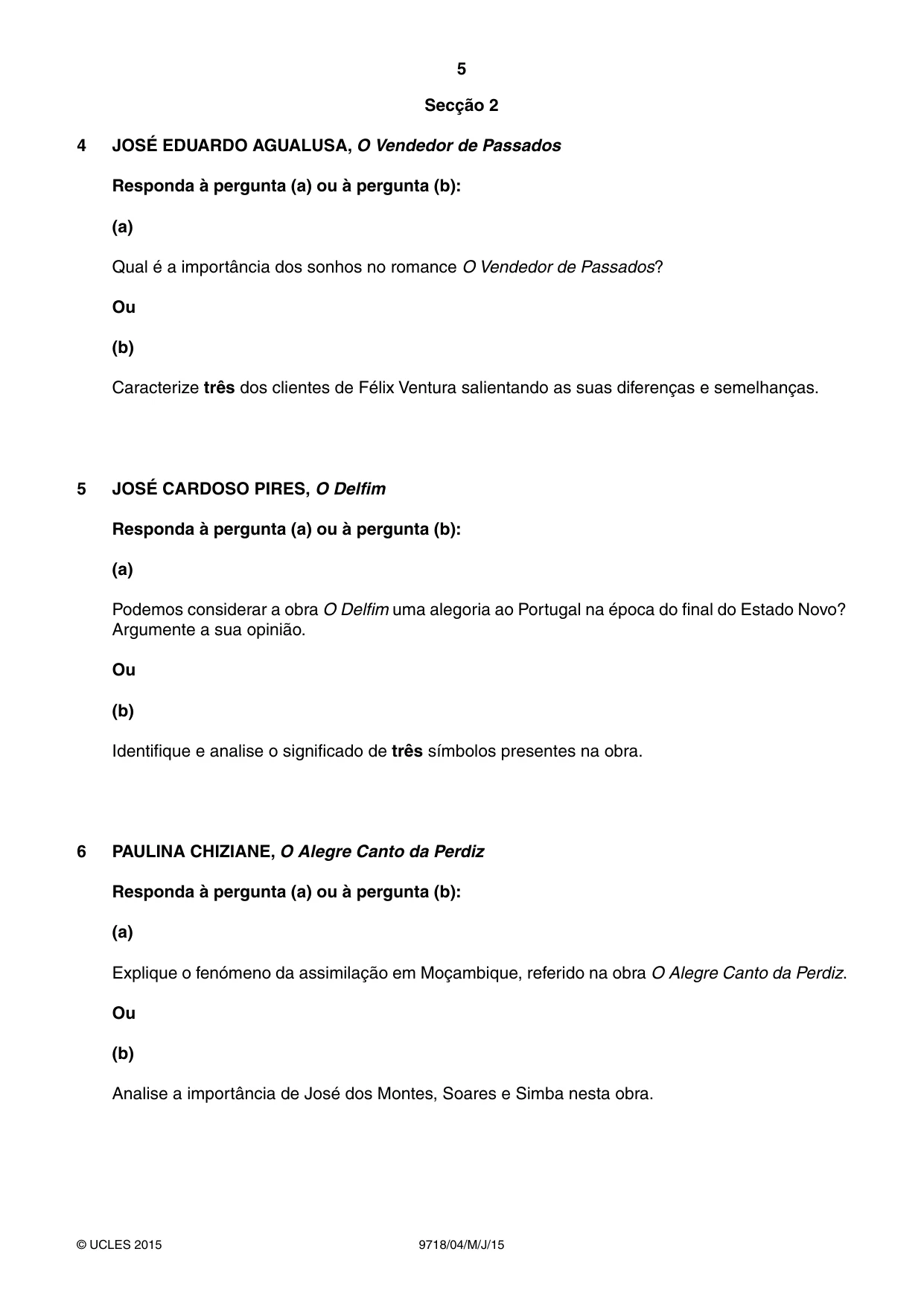 Cambridge A Level Portuguese (A Level only) 9718 2015 May/June Paper 4 · Variant 1 question paper, page 5 of 8