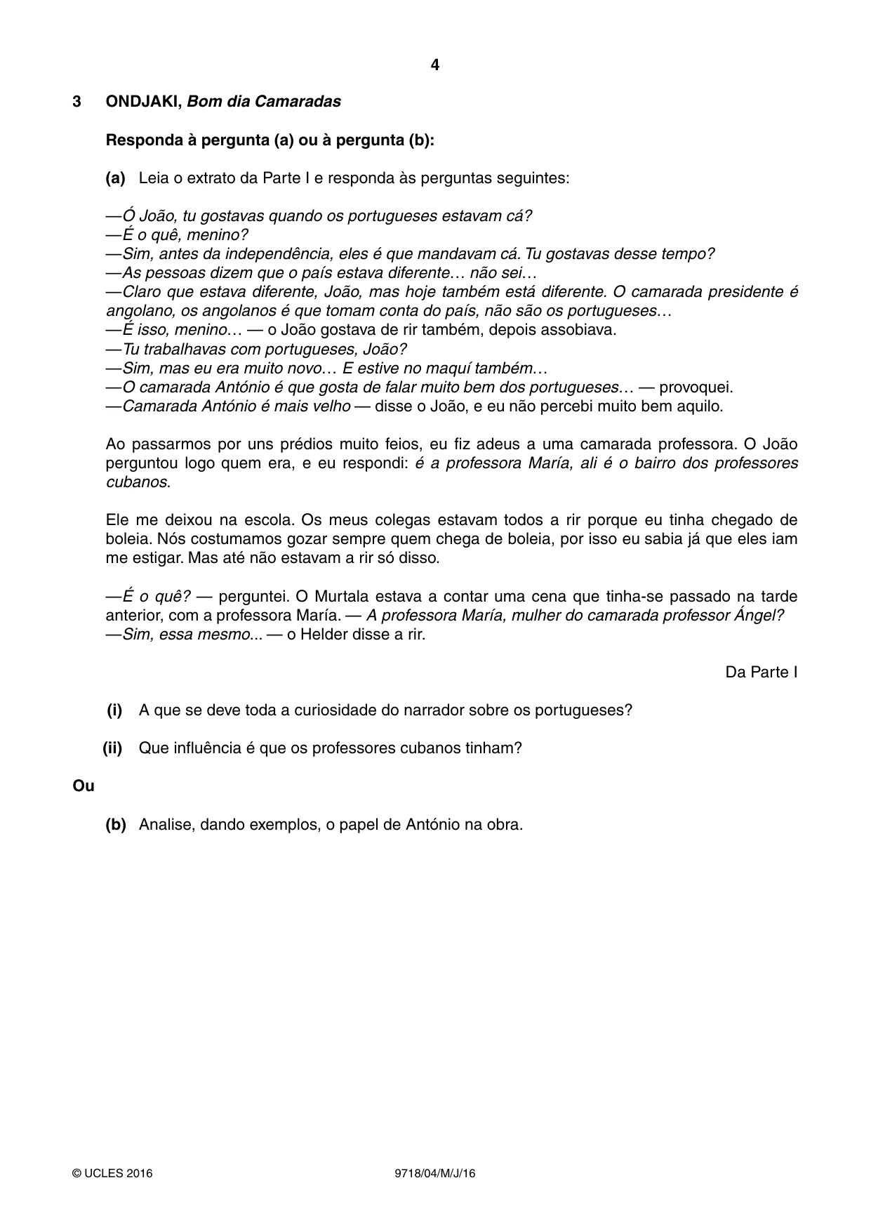 Cambridge A Level Portuguese (A Level only) 9718 2016 May/June Paper 4 · Variant 0 question paper, page 4 of 8
