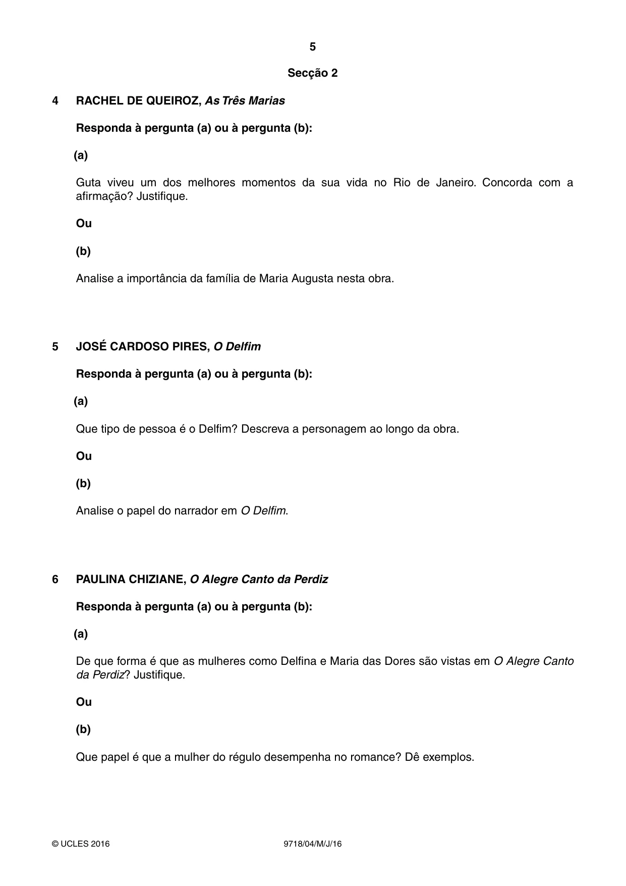Cambridge A Level Portuguese (A Level only) 9718 2016 May/June Paper 4 · Variant 0 question paper, page 5 of 8