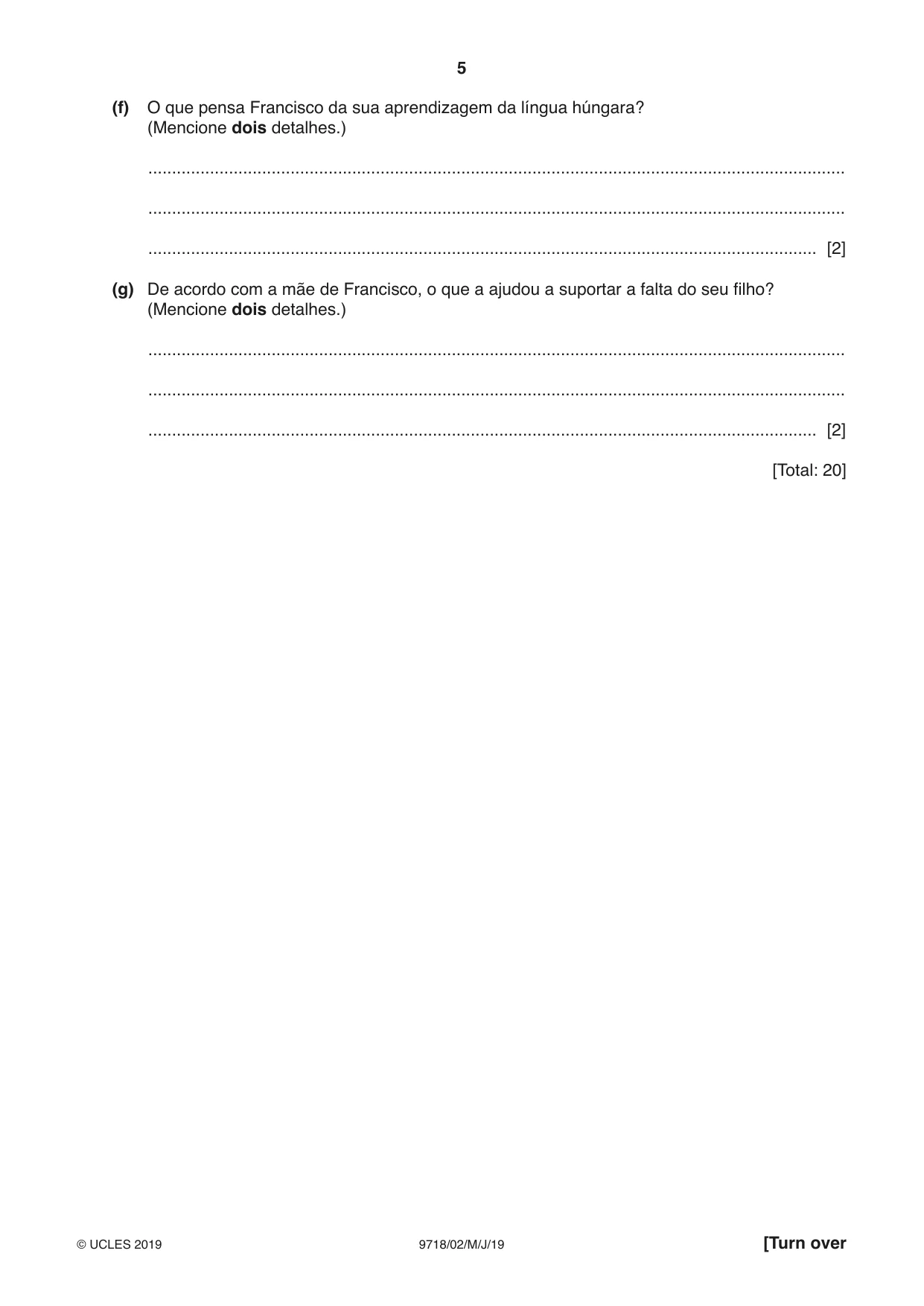 Cambridge A Level Portuguese (A Level only) 9718 2019 May/June Paper 2 · Variant 1 question paper, page 5 of 12