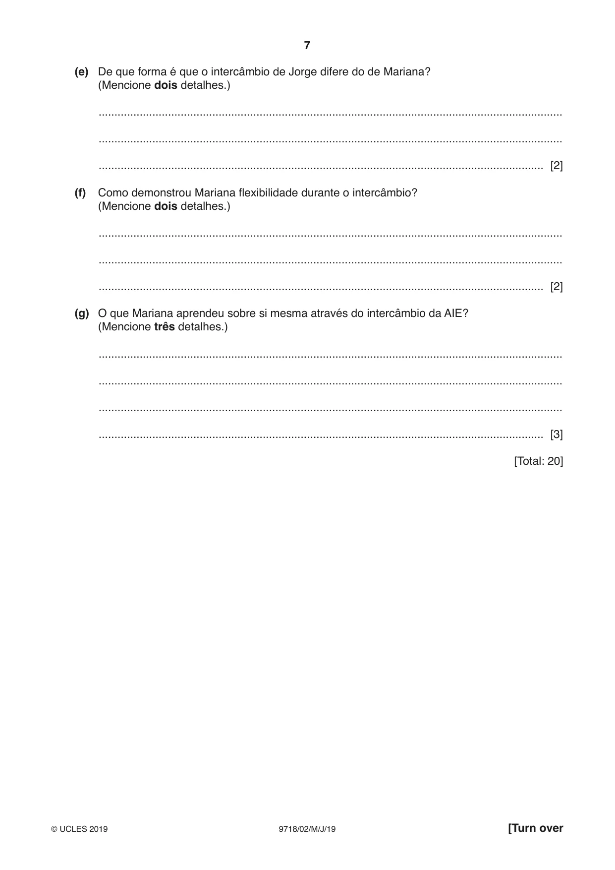 Cambridge A Level Portuguese (A Level only) 9718 2019 May/June Paper 2 · Variant 1 question paper, page 7 of 12