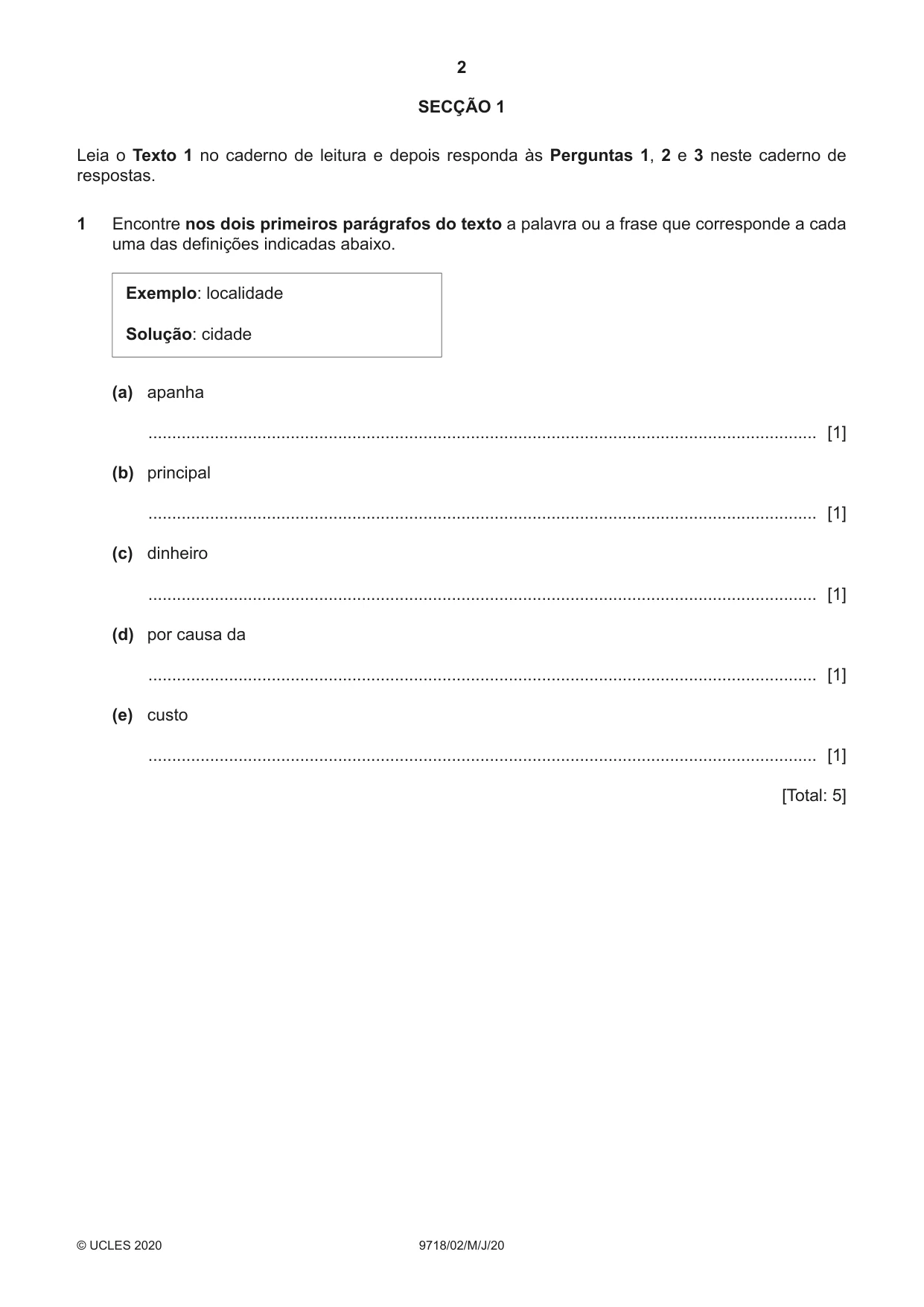 Cambridge A Level Portuguese (A Level only) 9718 2020 May/June Paper 2 · Variant 0 question paper, page 2 of 12