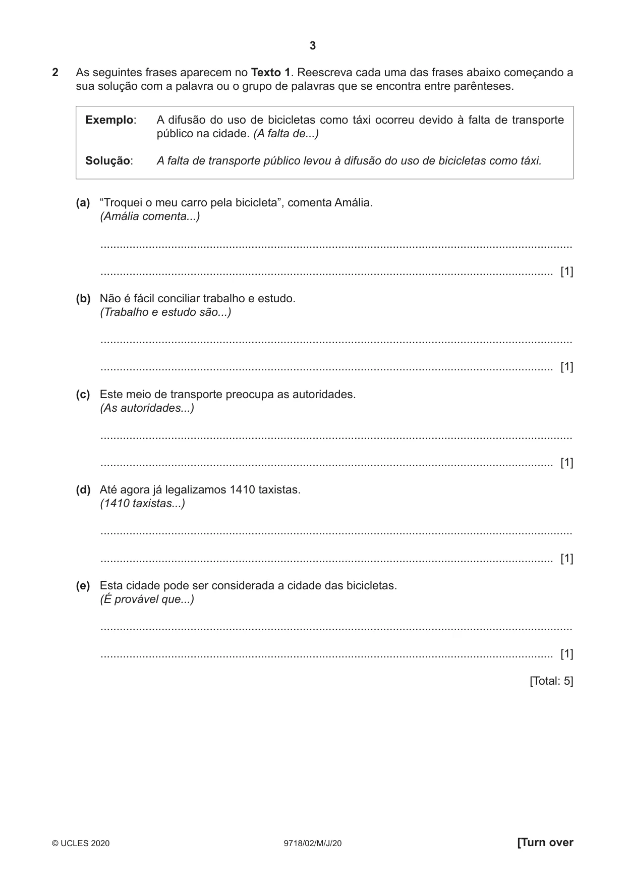 Cambridge A Level Portuguese (A Level only) 9718 2020 May/June Paper 2 · Variant 0 question paper, page 3 of 12