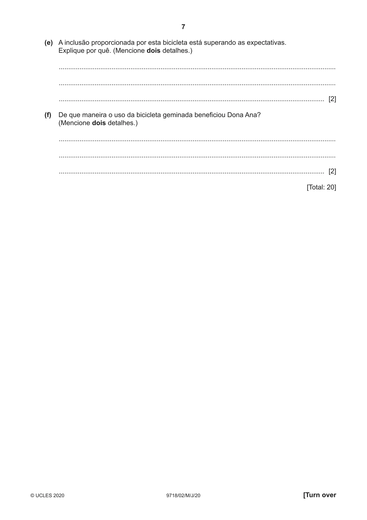 Cambridge A Level Portuguese (A Level only) 9718 2020 May/June Paper 2 · Variant 0 question paper, page 7 of 12