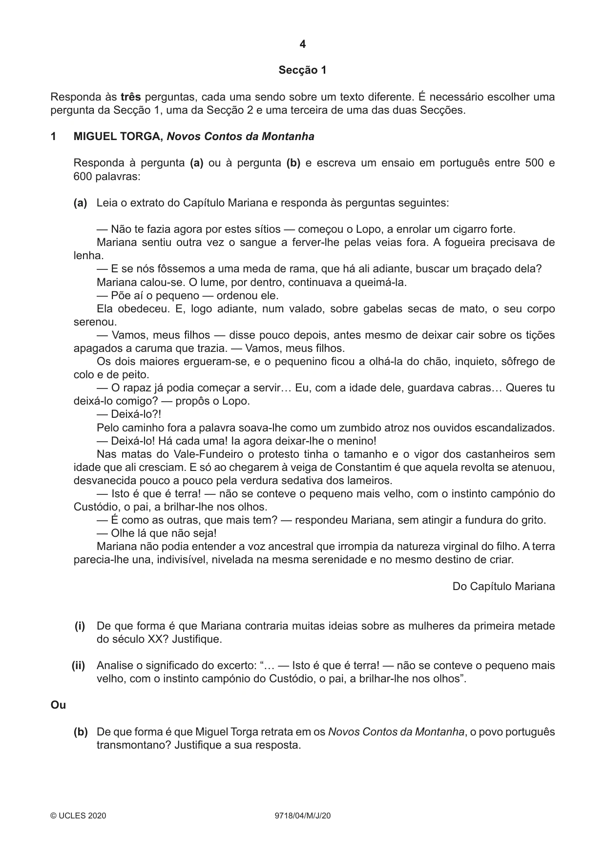 Cambridge A Level Portuguese (A Level only) 9718 2020 May/June Paper 4 · Variant 0 question paper, page 4 of 8