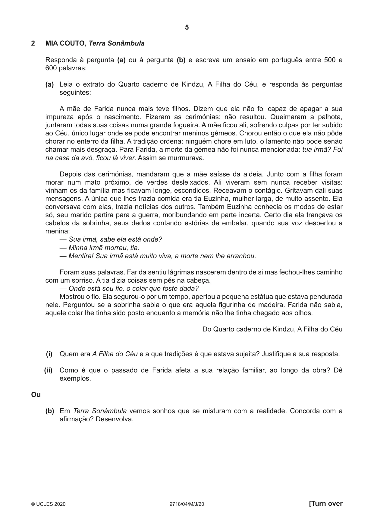 Cambridge A Level Portuguese (A Level only) 9718 2020 May/June Paper 4 · Variant 0 question paper, page 5 of 8