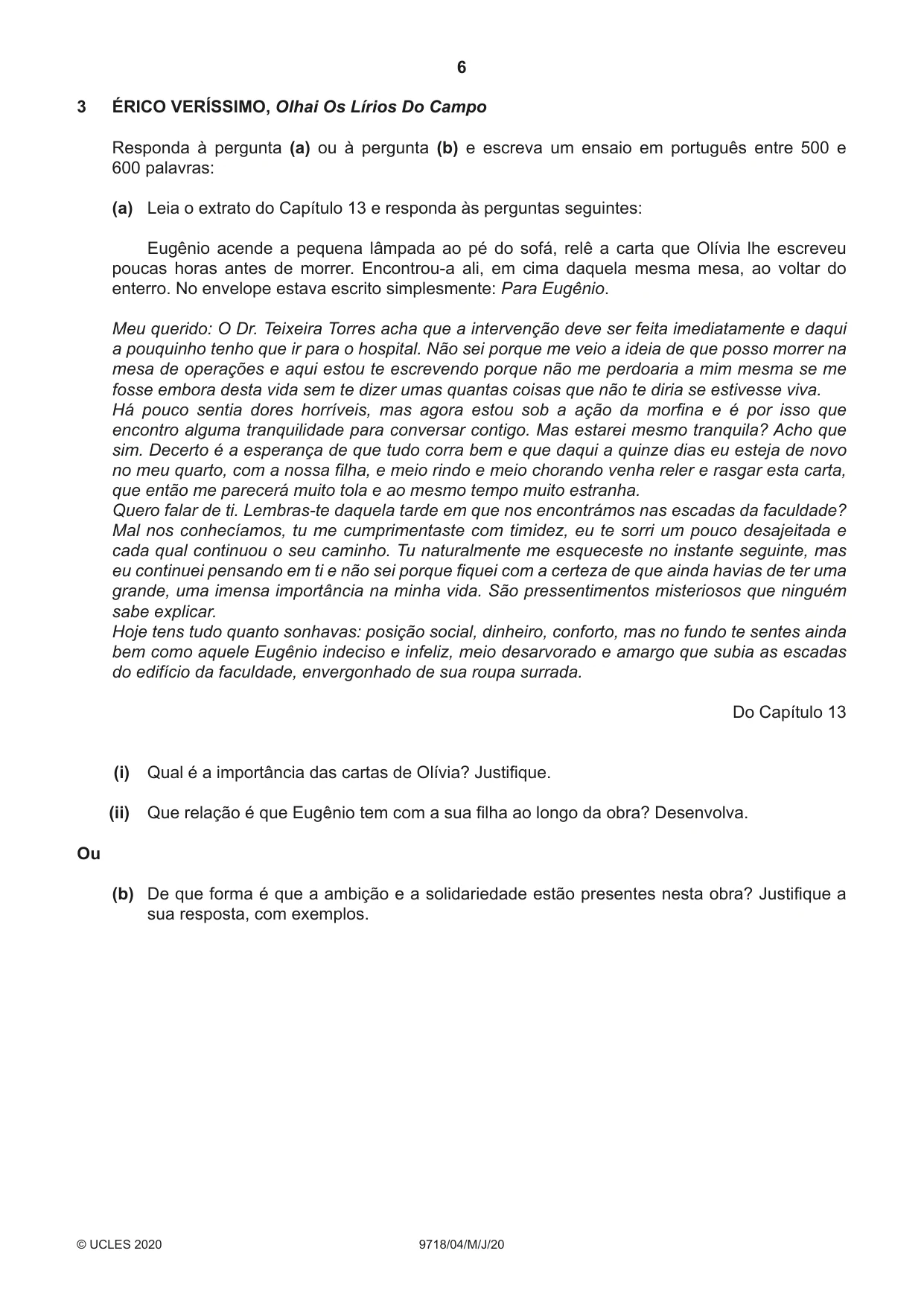 Cambridge A Level Portuguese (A Level only) 9718 2020 May/June Paper 4 · Variant 0 question paper, page 6 of 8