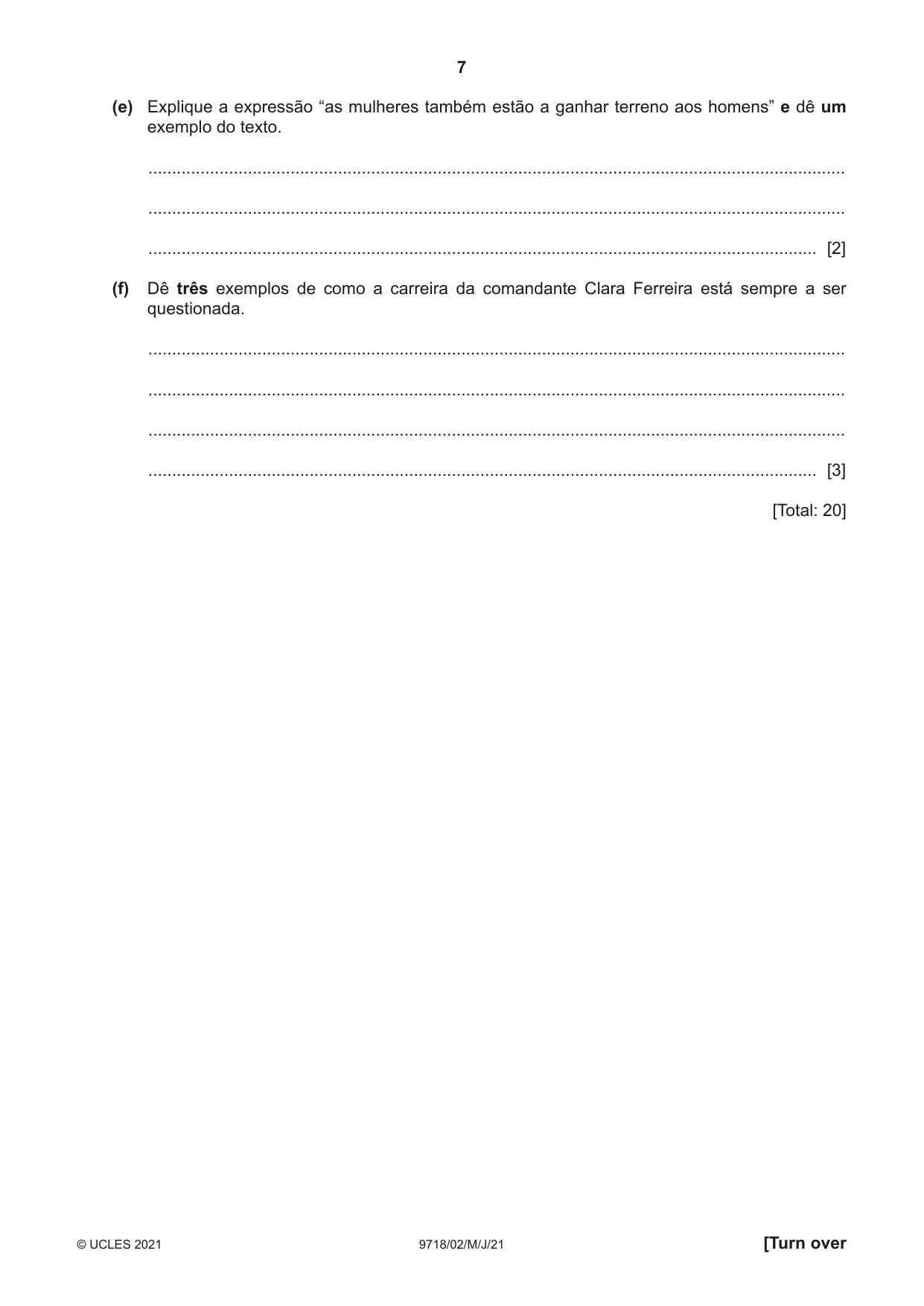 Cambridge A Level Portuguese (A Level only) 9718 2021 May/June Paper 2 · Variant 0 question paper, page 7 of 12