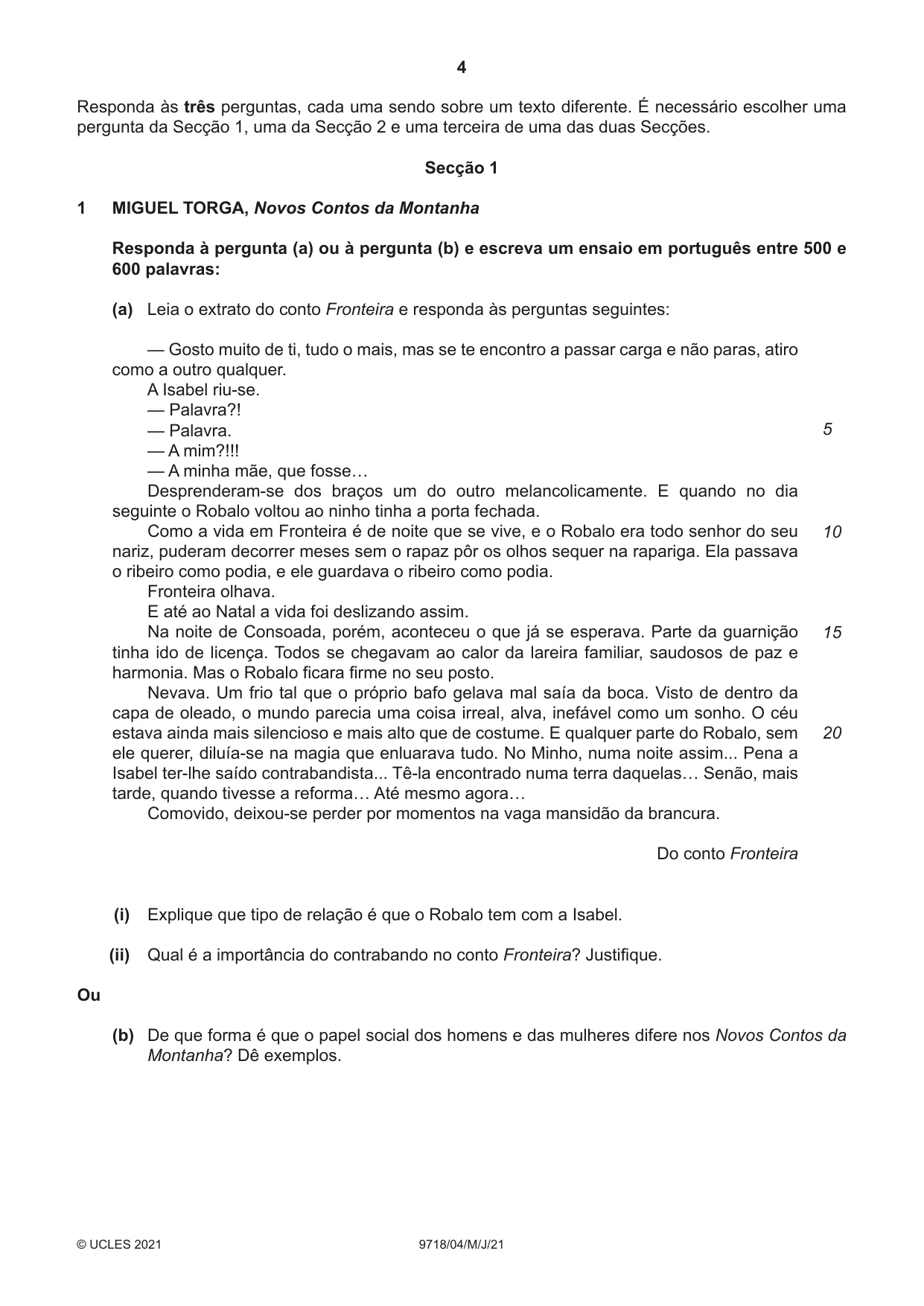 Cambridge A Level Portuguese (A Level only) 9718 2021 May/June Paper 4 · Variant 0 question paper, page 4 of 8