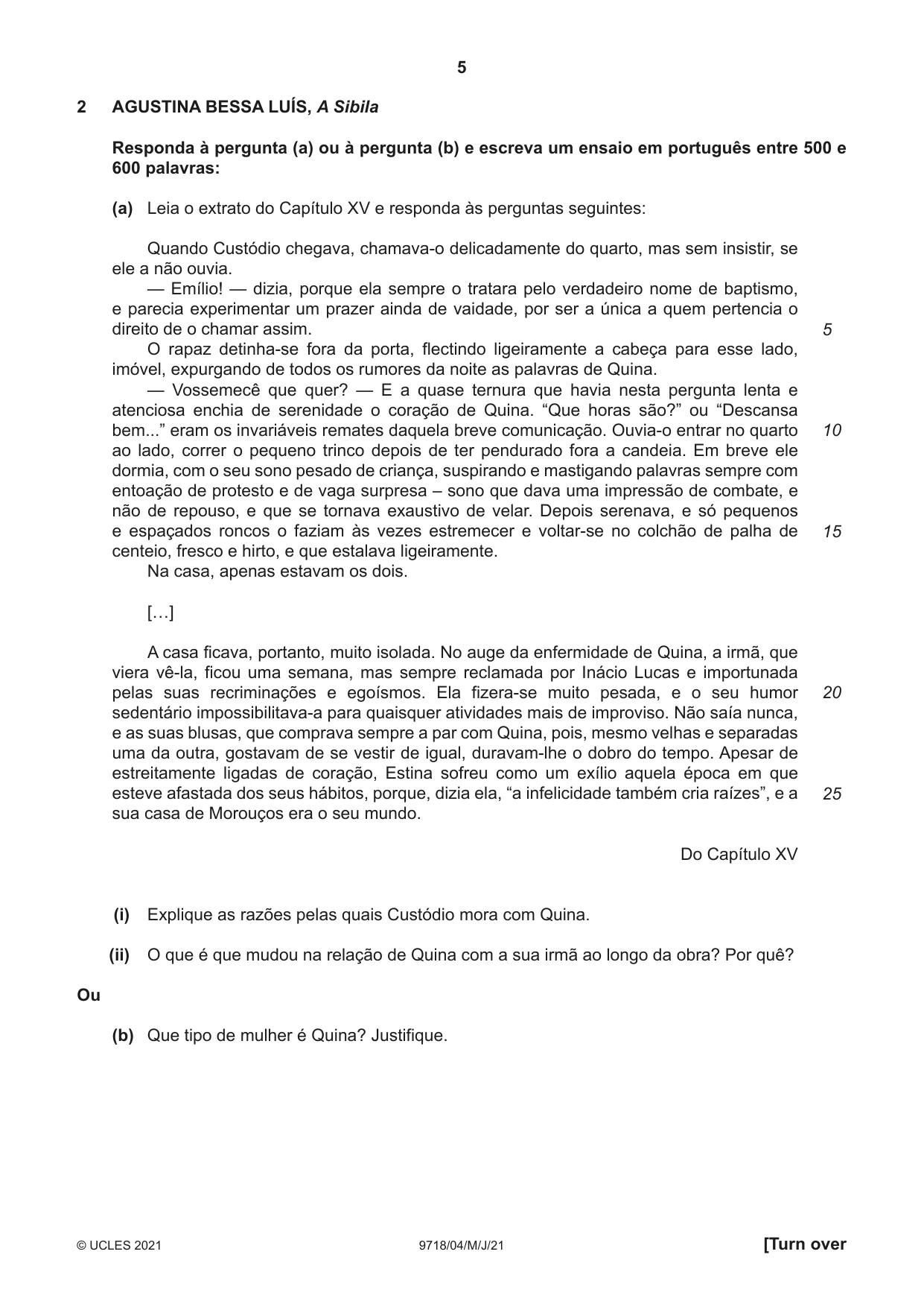 Cambridge A Level Portuguese (A Level only) 9718 2021 May/June Paper 4 · Variant 0 question paper, page 5 of 8