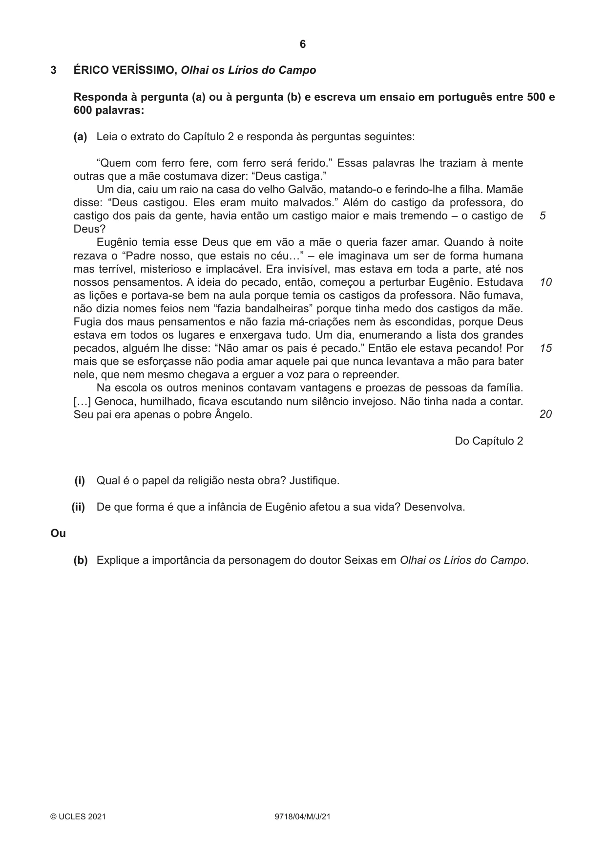 Cambridge A Level Portuguese (A Level only) 9718 2021 May/June Paper 4 · Variant 0 question paper, page 6 of 8